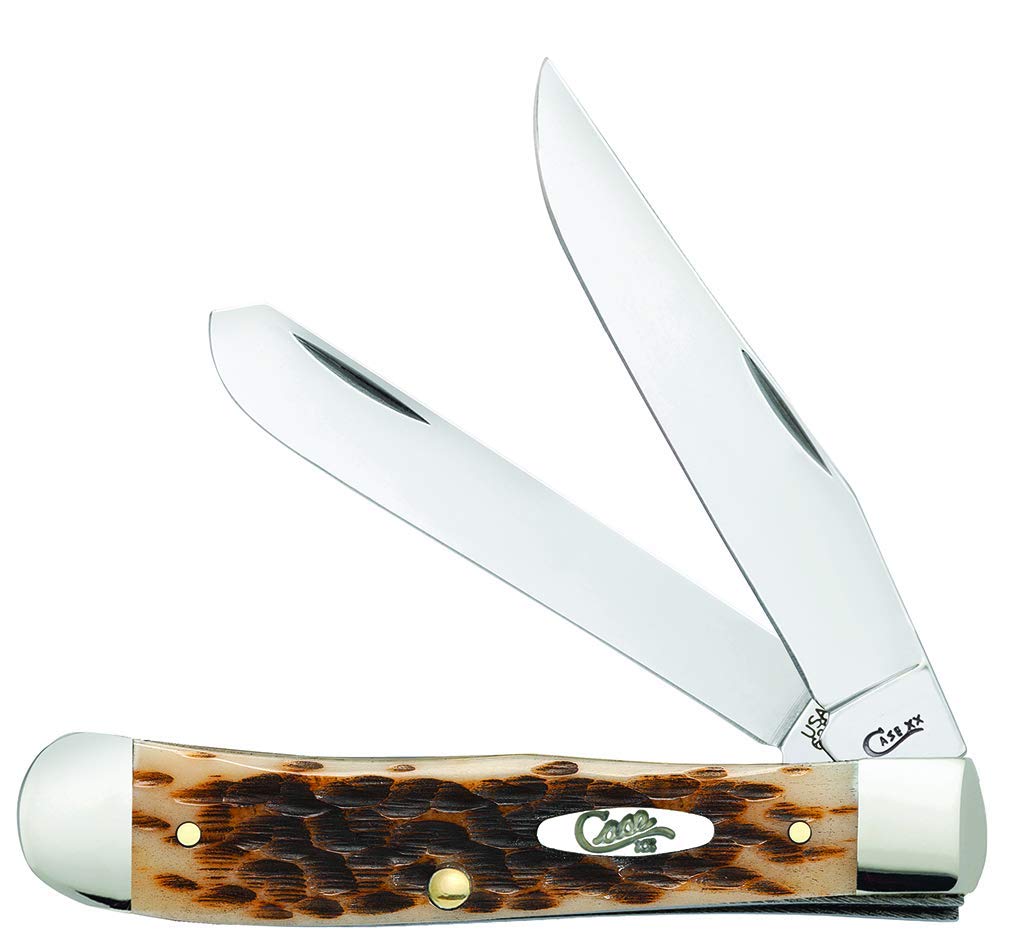 Case WR XX Pocket Knife Amber Bone Trapper Peachseed Jig W/Clip Item #6540 - (6254C SS) - Length Closed: 4 1/8 Inches