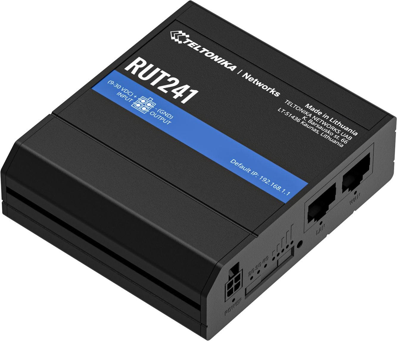 Teltonika RUT241098000 Model RUT241 Industrial Cellular Router; 4G and 3G Connectivity; for use in North America; Compatible with Verizon, AT&T, and T-Mobile; WAN Failover with Auto Switching