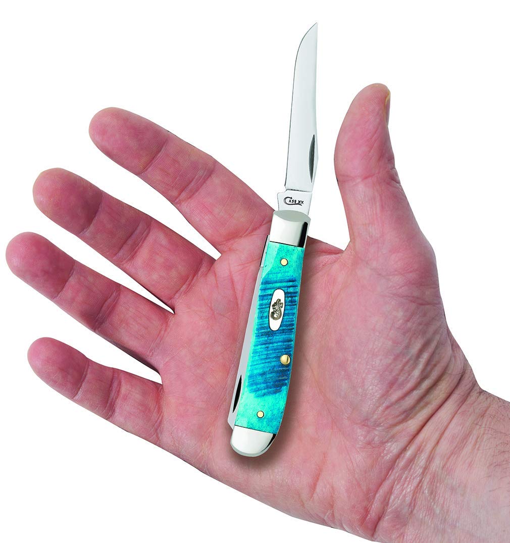 Case XX WR Pocket Knife Mini Trapper Caribbean Blue Jig Bone Item #25593 - (6207 SS) - Length Closed: 3 1/2 Inches