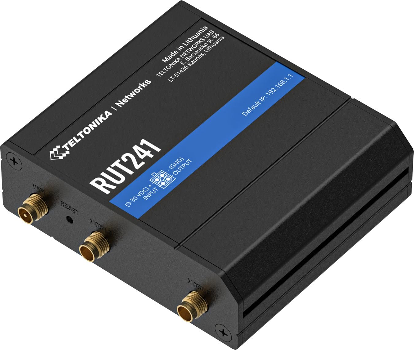 Teltonika RUT241098000 Model RUT241 Industrial Cellular Router; 4G and 3G Connectivity; for use in North America; Compatible with Verizon, AT&T, and T-Mobile; WAN Failover with Auto Switching
