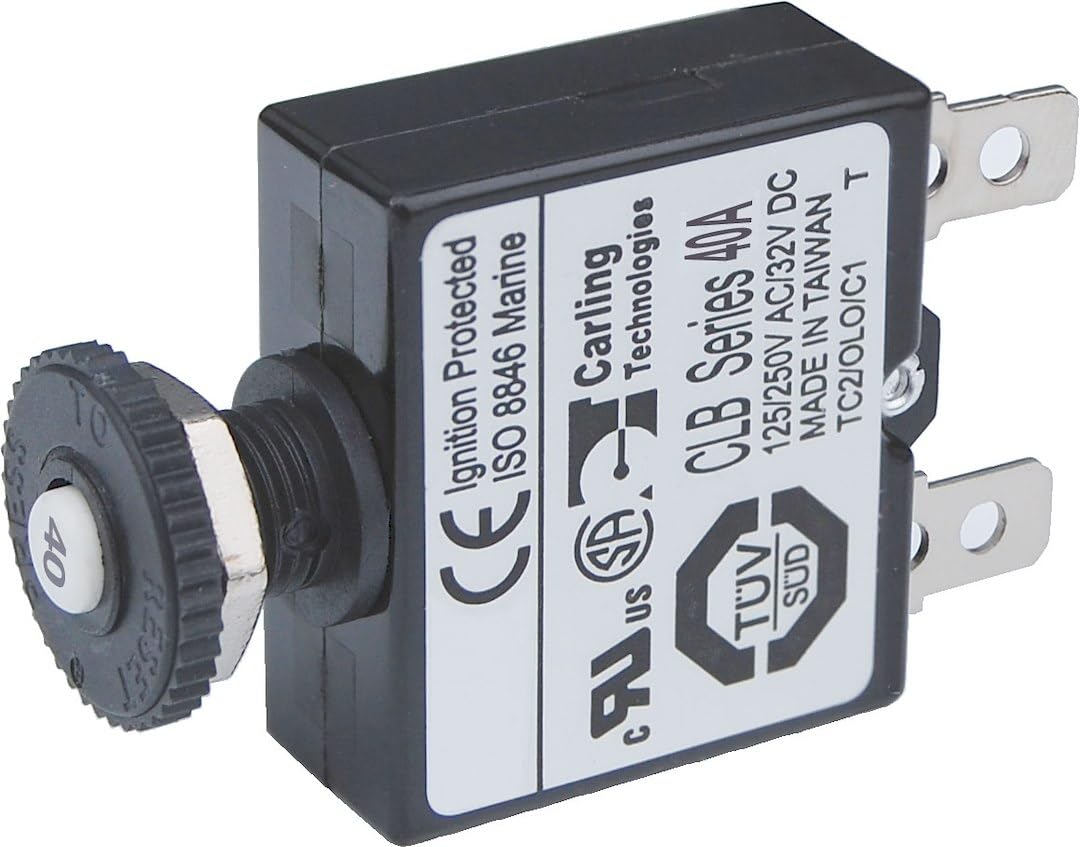 Blue Sea Systems 7061 Push Button Reset Only Quick Connect Circuit Breaker, 40A