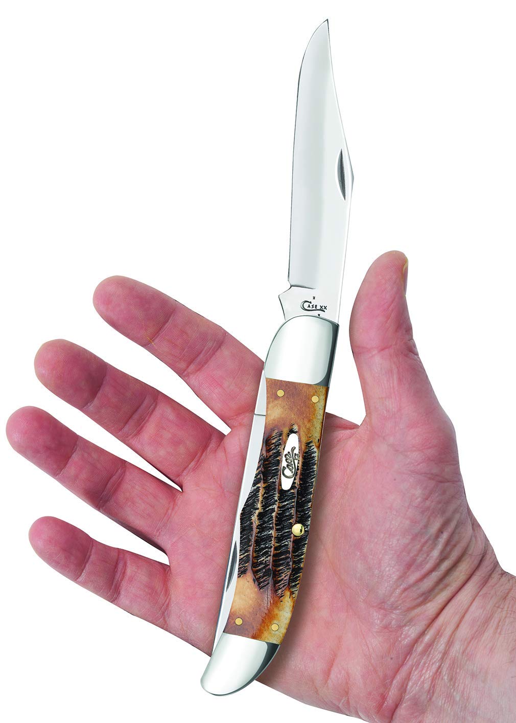 Case WR XX Pocket Knife Burnt 6.5 Bonestag Folding Hunter W/Sheath Item #3574 - (6.5265 SS) - Length Closed: 5 1/4 Inches