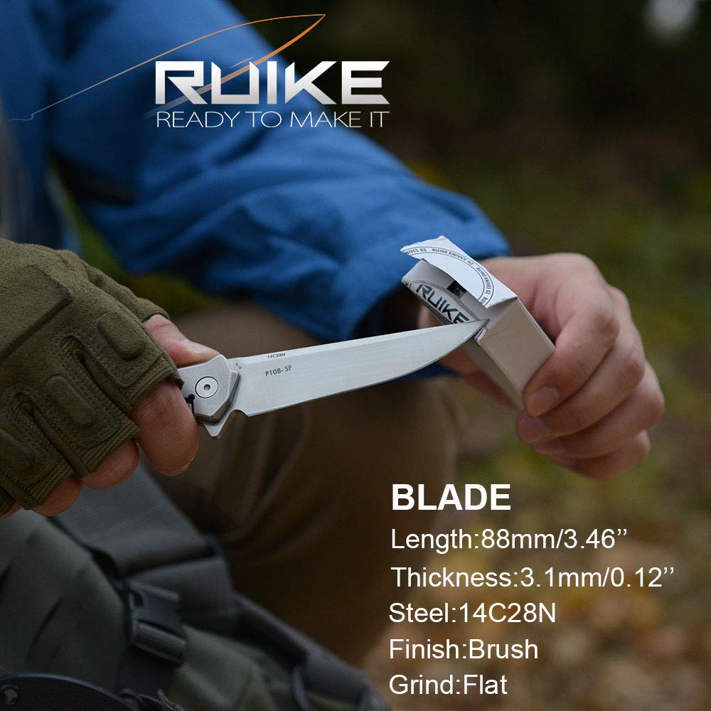 Ruike Tactical Pocket Knife for Men Folding Knife Frame Lock 14C28N Steel Camping Knives Small Hiking Work Utility Knife Blet Clip Women Gifts EDC Tool Gear P108-SF