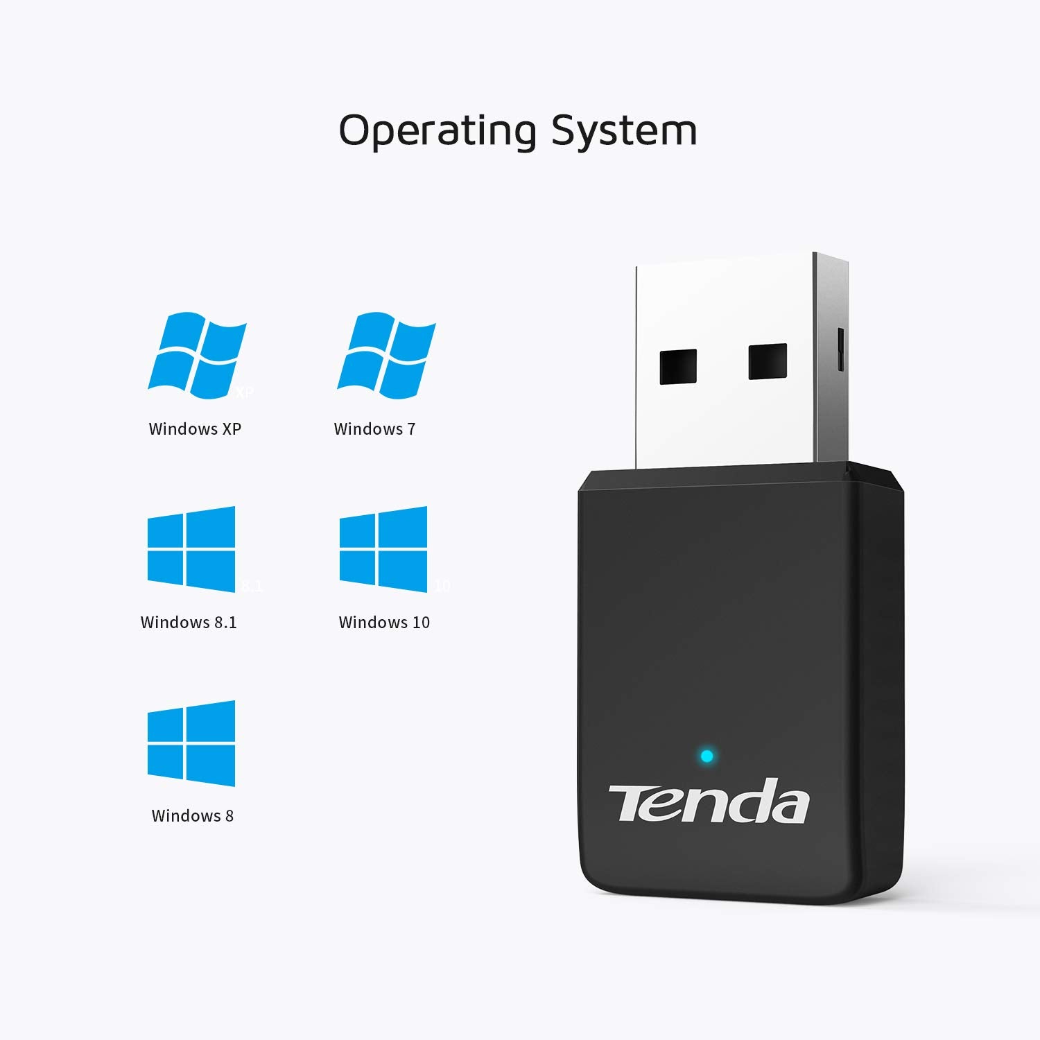Tenda U9 11AC USB Wifi Adapter-Dual Band 2.4/5G AC650 Wireless Network Card, Wifi Dongle, Mini Size, Supports Windows (XP/7/8/1/10),Black