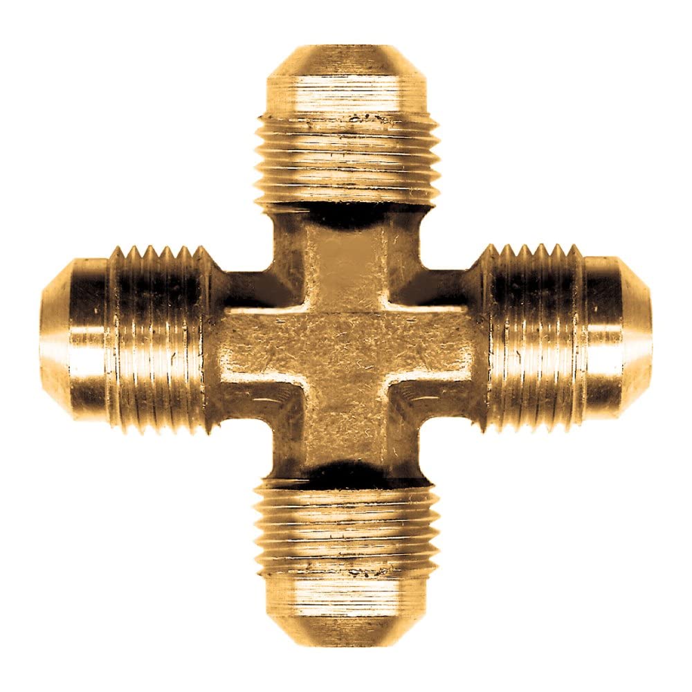 Fairview 52-6 4-End Cross, 3/8 in Nominal, 45 deg SAE Male Flare Tube End Style, Brass, Import