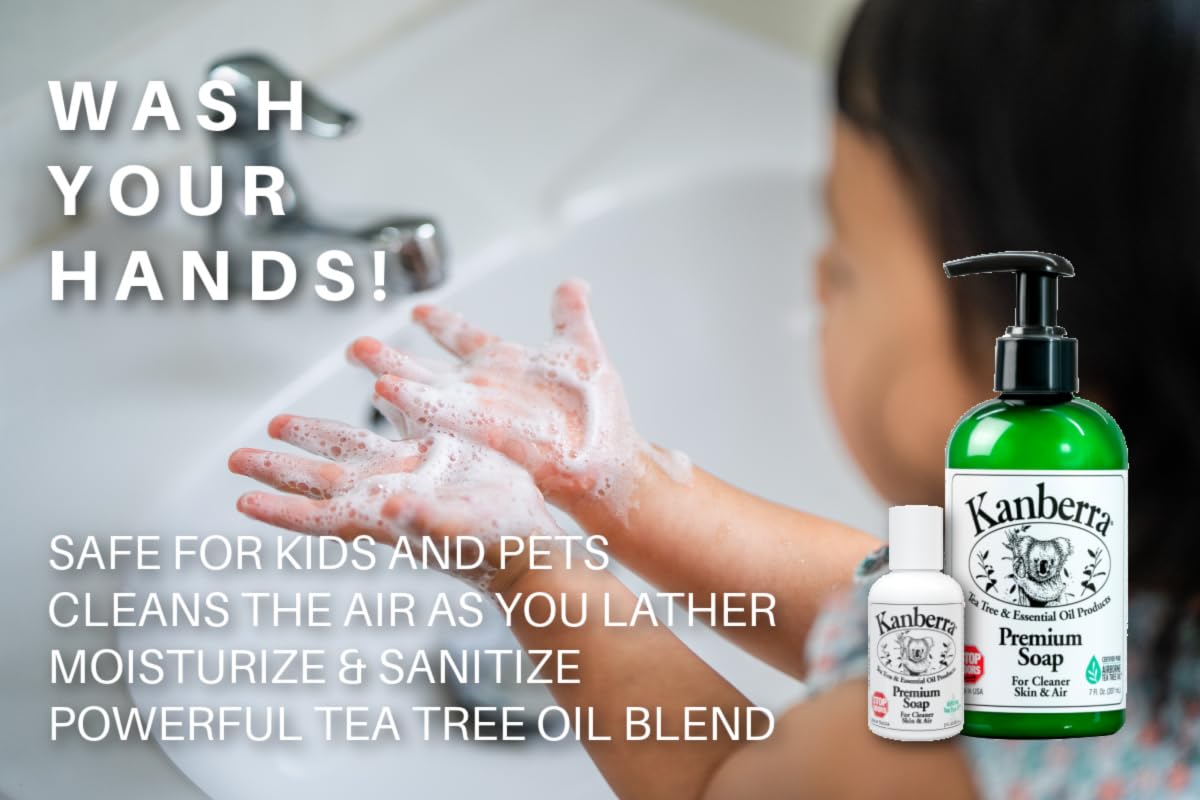 Kanberra Premium Soap 7 oz  Natural Tea Tree Oil Formula, Moisturizing & Antimicrobial, Gentle on Skin, No Harsh Chemicals  Fresh Scent, Refillable Bottle.