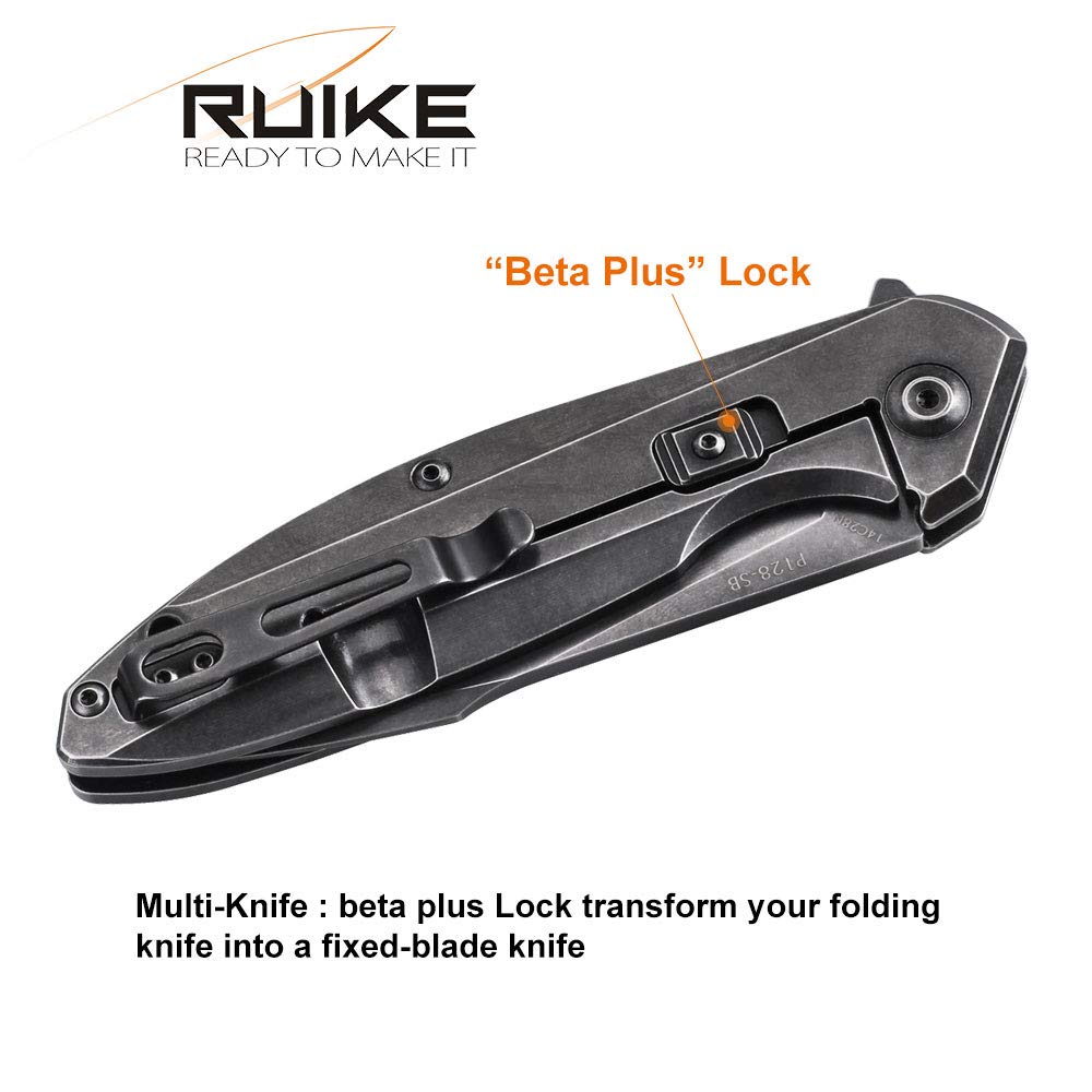 Ruike Tactical Folding Knife Small Pocket Knife with Clip EDC Camping Fishing hiking Knives Frame Lock 14C28N Steel Black Outdoor Indoor Work Utility Knife Tool Men Women Blet P128-SB