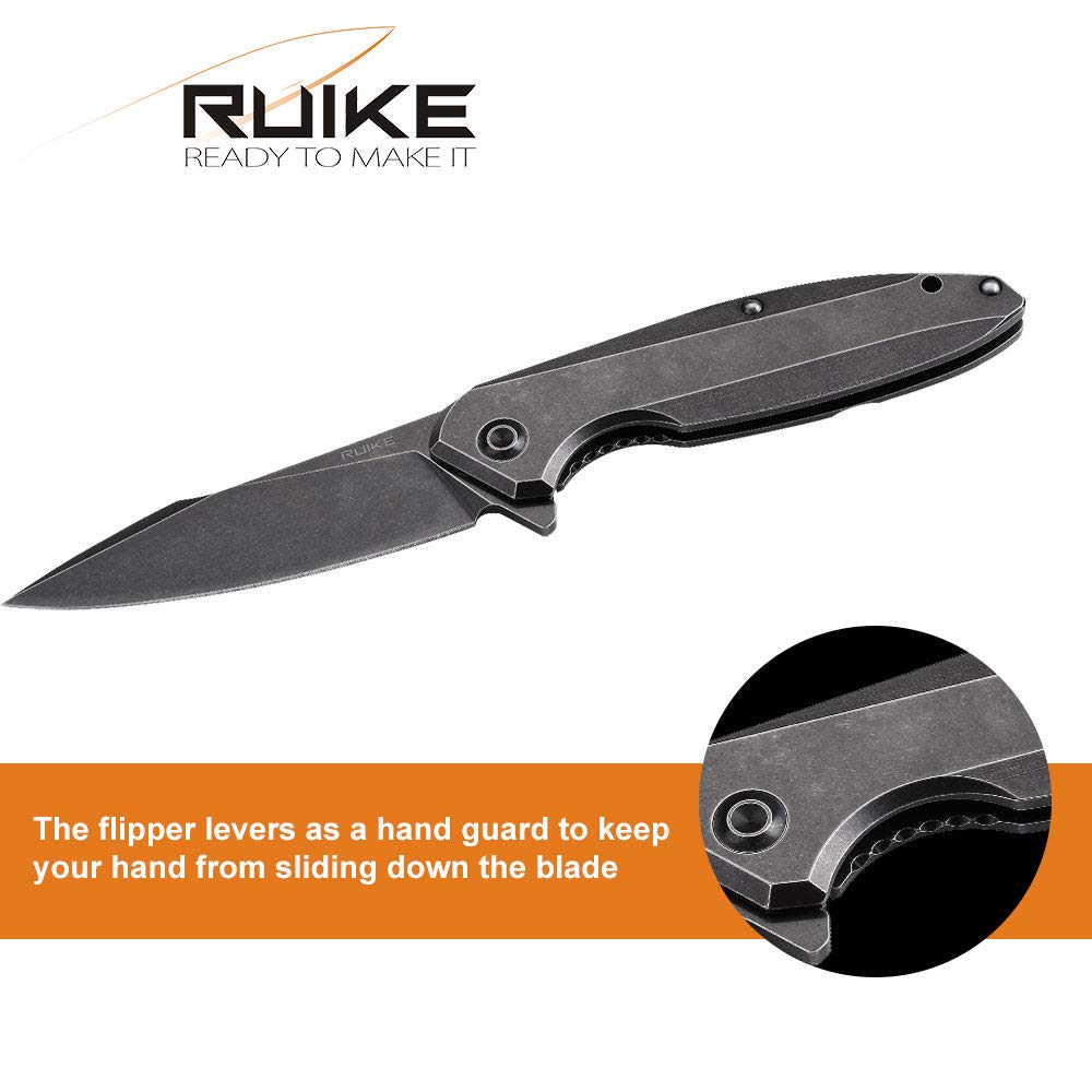 Ruike Tactical Folding Knife Small Pocket Knife with Clip EDC Camping Fishing hiking Knives Frame Lock 14C28N Steel Black Outdoor Indoor Work Utility Knife Tool Men Women Blet P128-SB