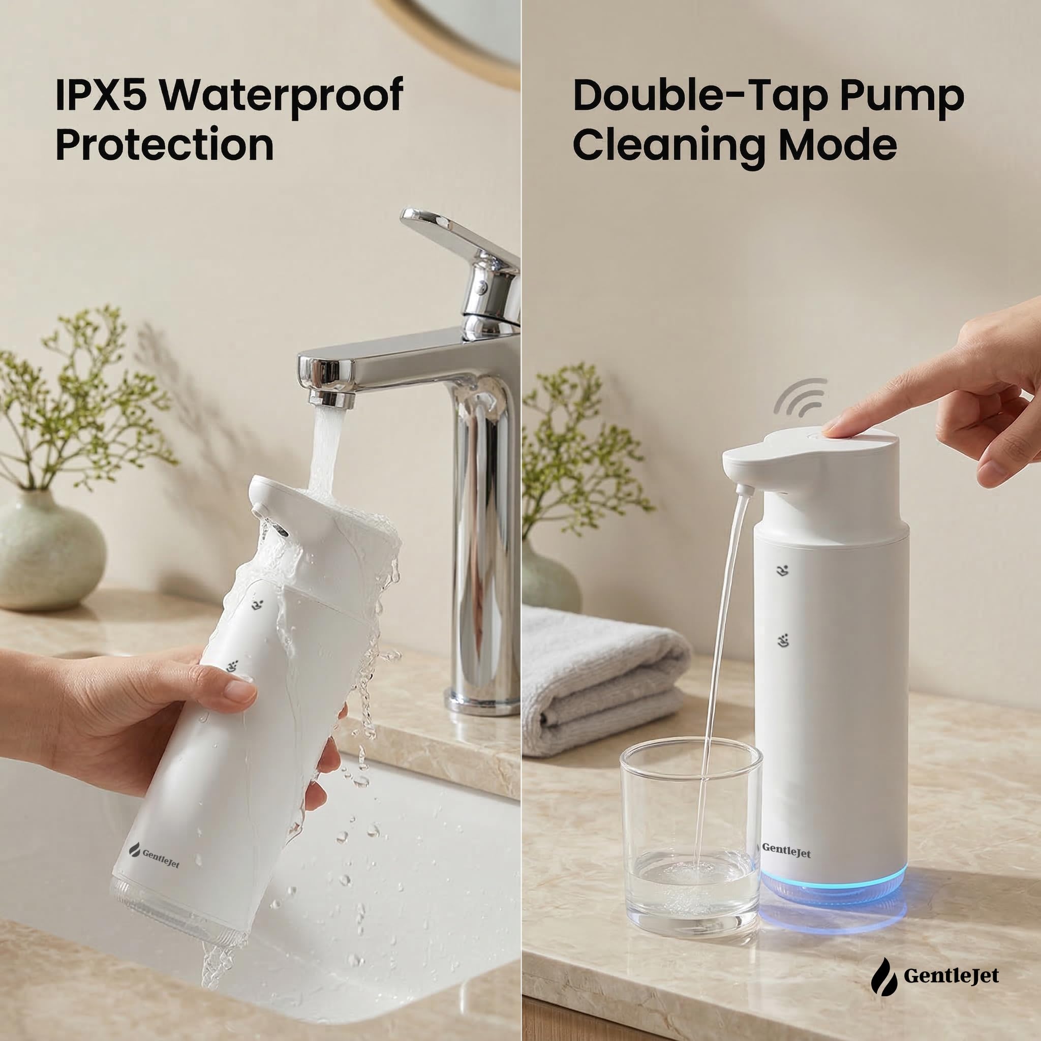 GentleJet CrystalJet Automatic Foaming Soap Dispenser – Touchless Sensor, USB-C Rechargeable, 304 Stainless Steel, IPX5 Waterproof for Bathroom Kitchen Sink, 10 fl oz / 300 ml