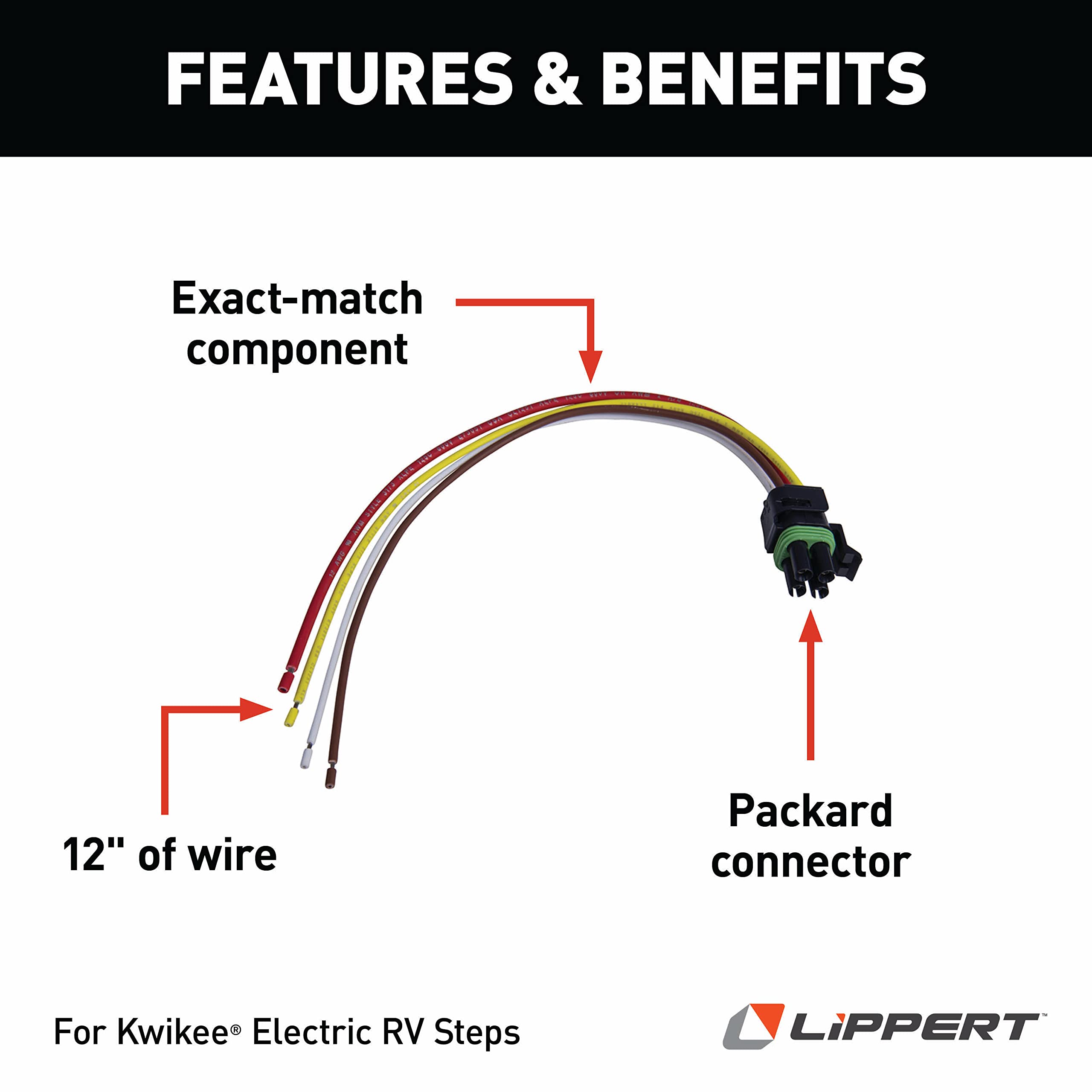 Kwikee Replacement Electric RV Step 4-Way Wiring Plug with Packard Connector for 5th Wheel RVs, Travel Trailers and Motorhomes, 4-Pin Pre-Wired Harness with Male Connection - 369243