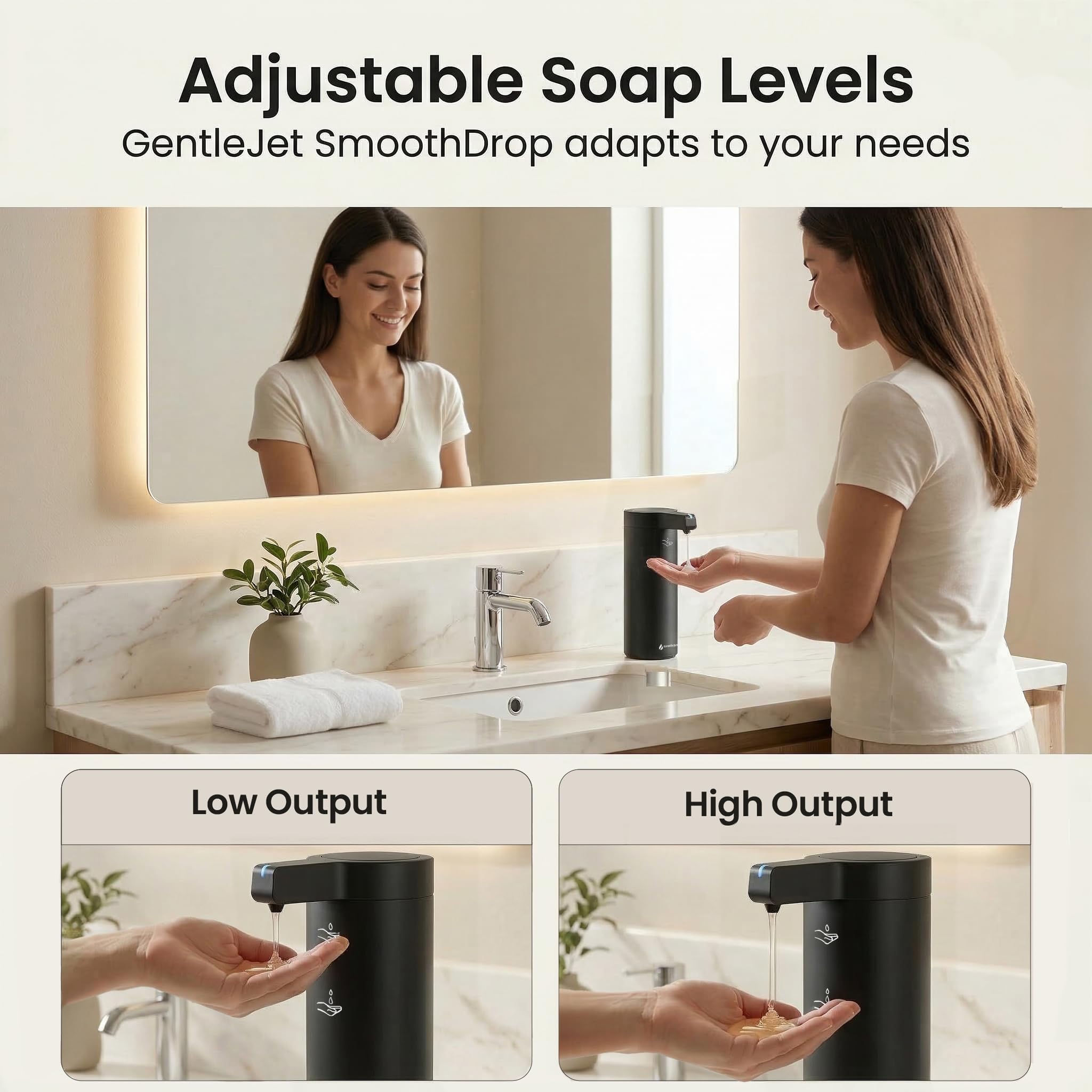 GentleJet SmoothDrop Automatic Liquid Soap Dispenser – Touchless Sensor, USB-C Rechargeable, 304 Stainless Steel, IPX5 Waterproof for Bathroom Kitchen Sink, 9 oz / 270 ml