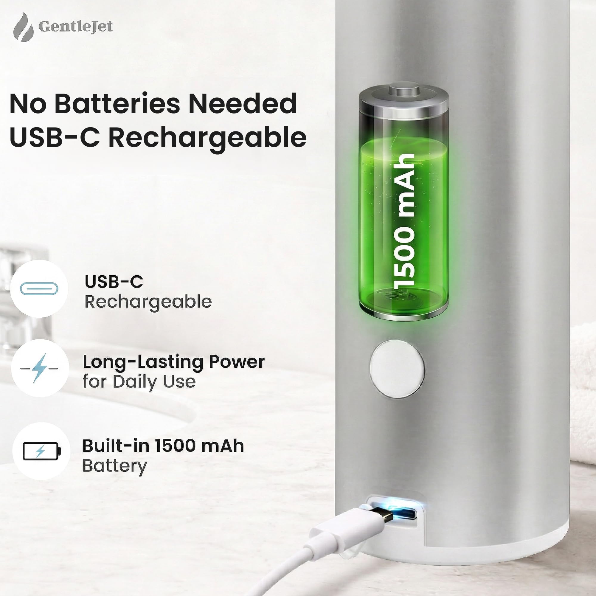 GentleJet OpalDrop Automatic Liquid Soap Dispenser – Touchless Sensor, USB-C Rechargeable, 304 Stainless Steel, IPX5 Water-Resistant for Kitchen Sink Bathroom, 9.13 oz / 270 ml