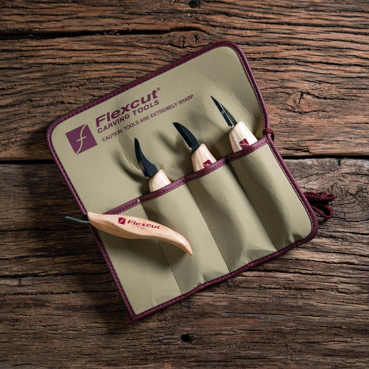 FLEXCUT Wood Carving Tools Set 4 Piece Carving Knife Set KN100, Whittling Knives Include Solid Ash Handle