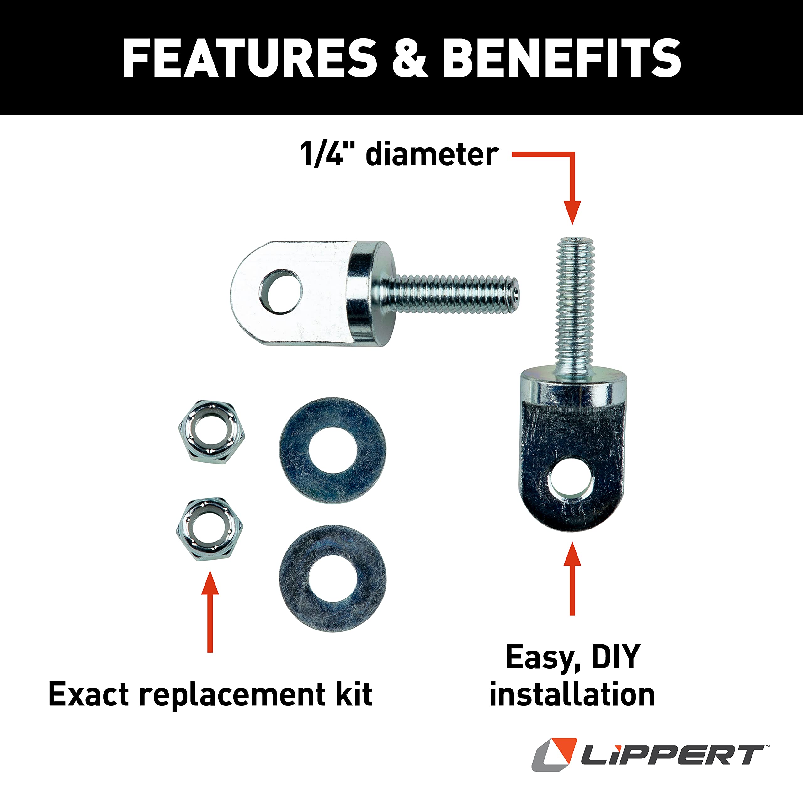 Lippert JT's Strong Arm Replacement RV Jack Stabilizer Swing Bolt Kit for 5th Wheel RVs and Travel Trailers, Includes 1-1/4" Bolts, Washers, Nuts, Exact-Match Components - 314595