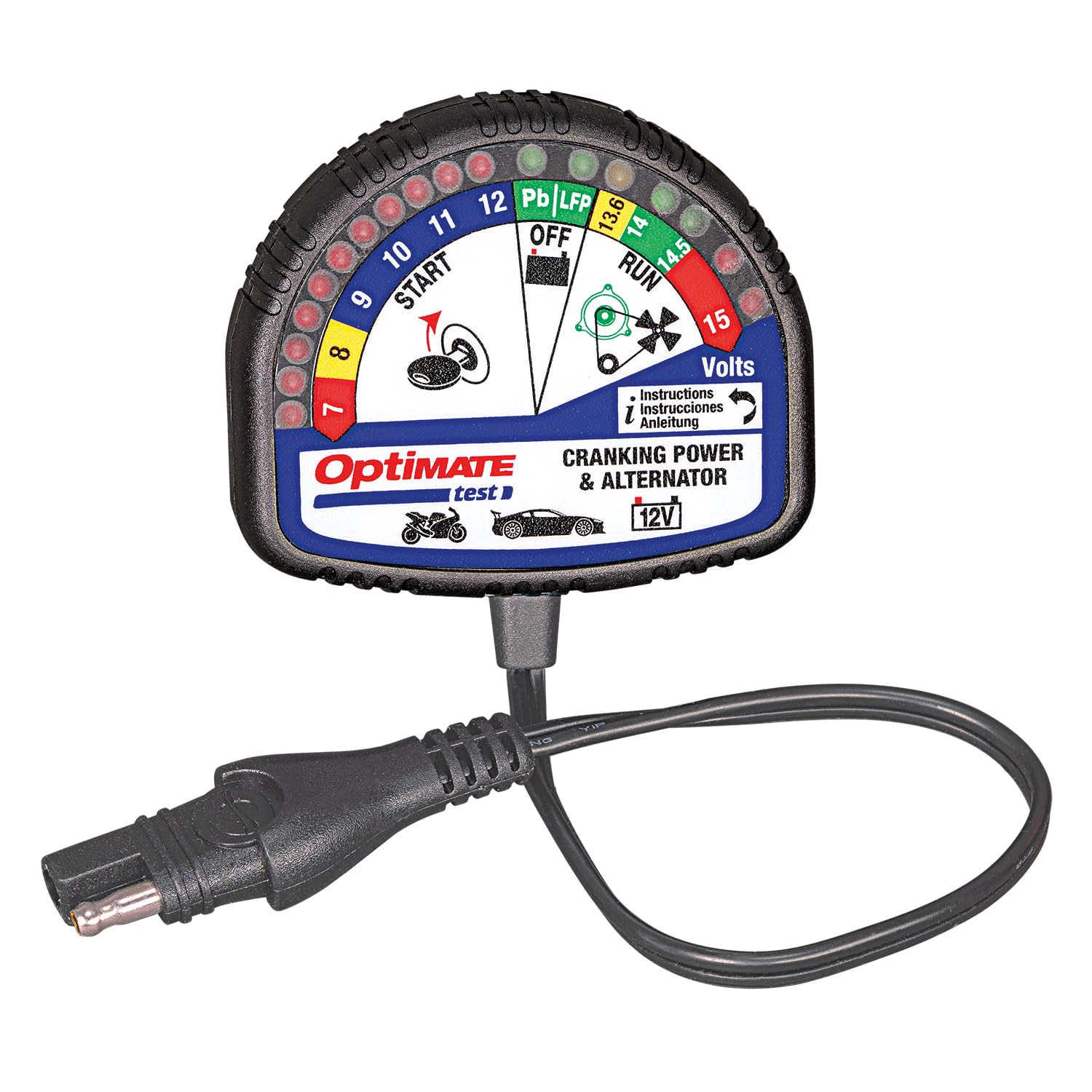 Tecmate Optimate Test – Cranking & Alternator, TS-121, 12V Tester for Battery State of Charge, cranking Performance and Vehicle Charging System