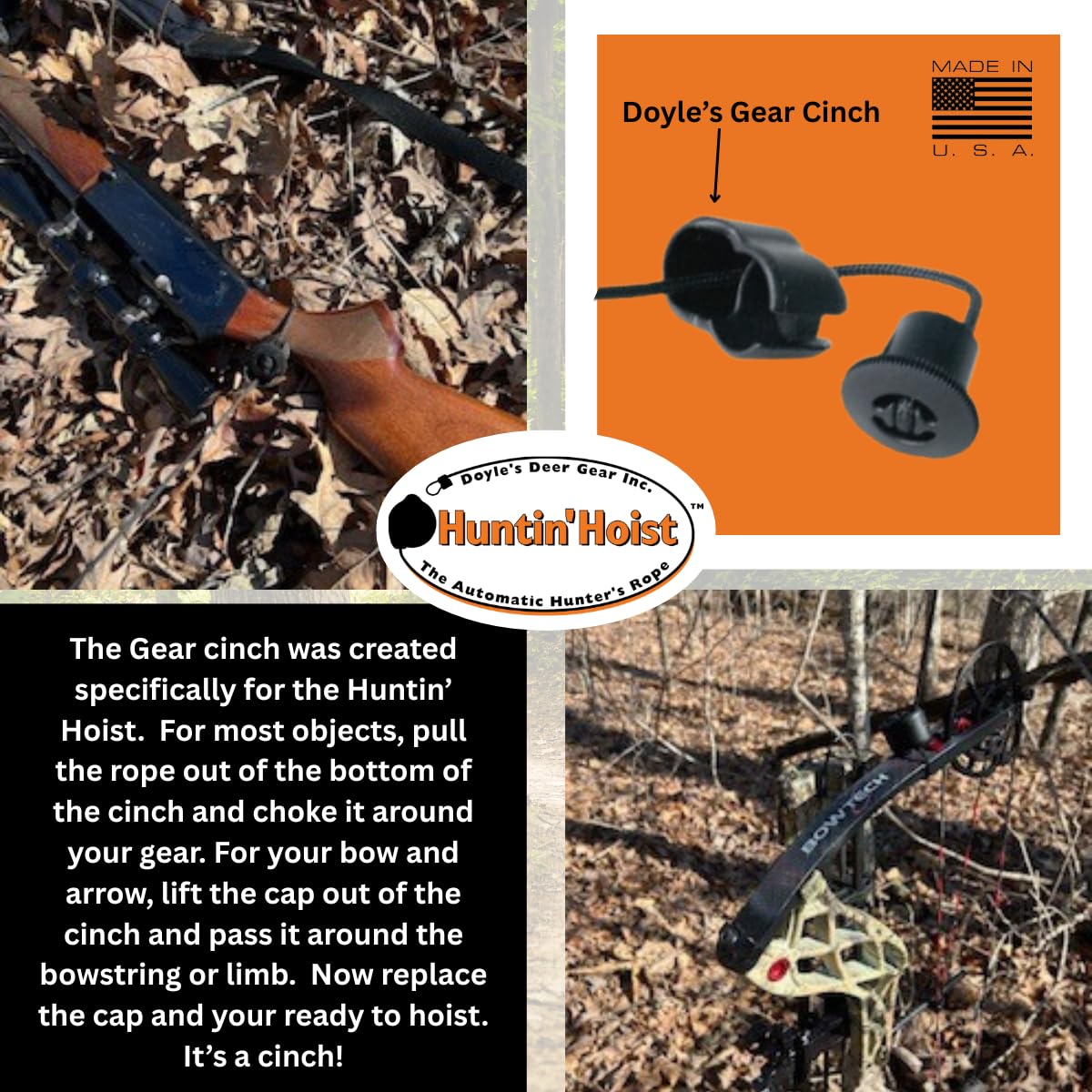 Doyles Deer Gear Huntin Hoist | Retractable Bow Hoist for Deer Hunting | Ascending Accessory for Saddle hunting and Elevated Tree Stands and Deer Blinds | 30 Feet of Retracting Braided Rope