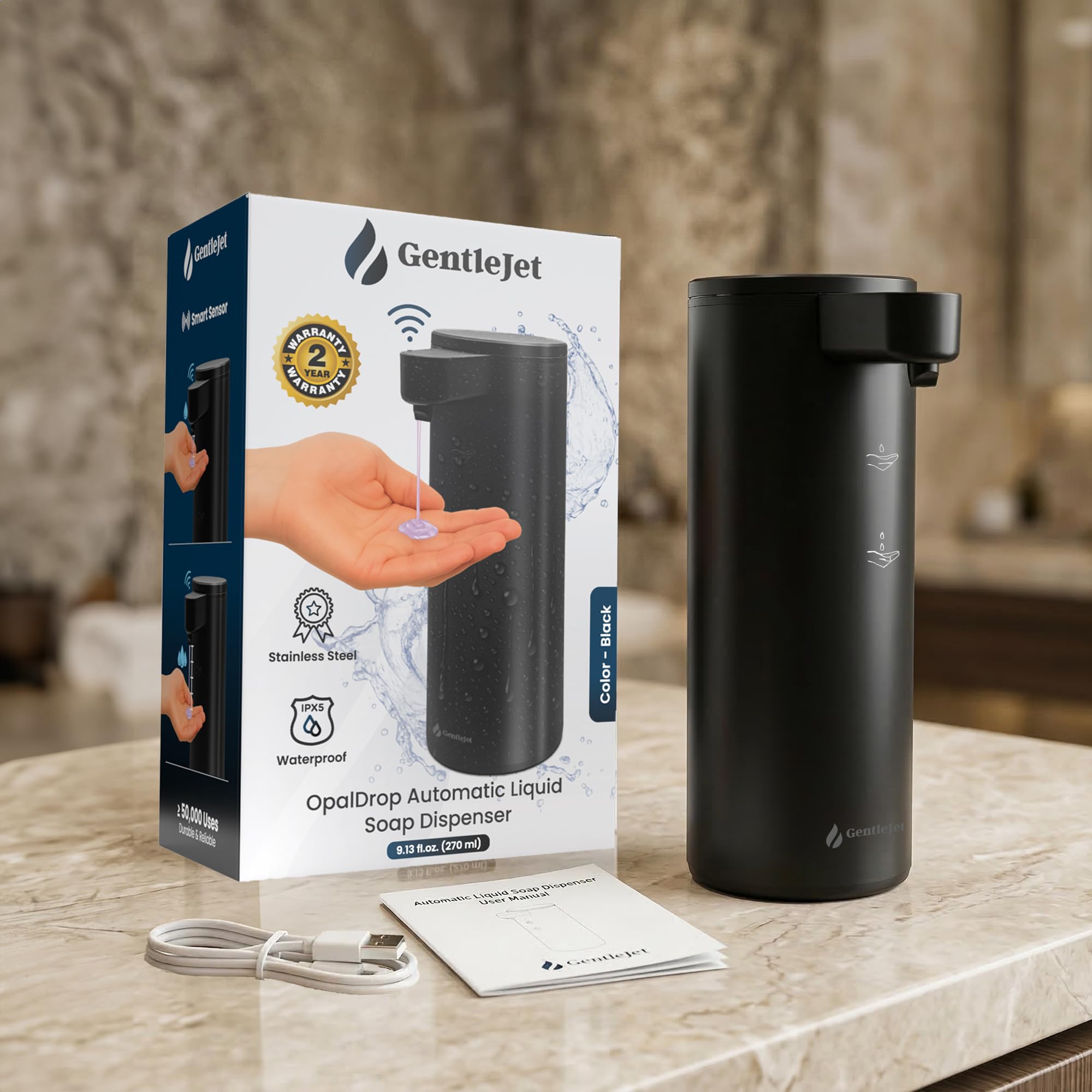 GentleJet OpalDrop Touchless Liquid Soap Dispenser - Black