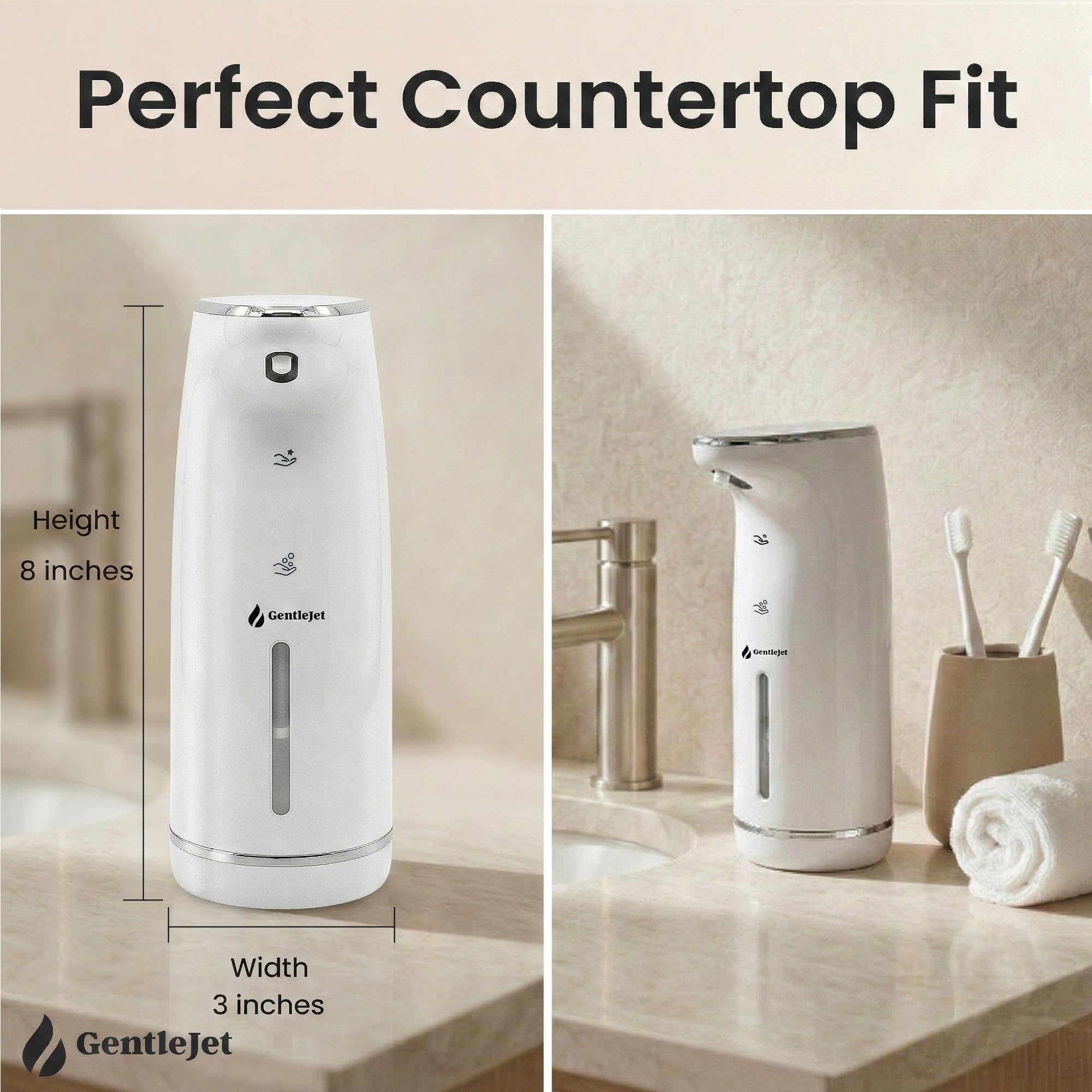 GentleJet Cloudfoam Automatic Foaming Soap Dispenser – Touchless Sensor, USB-C Rechargeable, IPX5 Waterproof, Adjustable Output for Bathroom Kitchen Sink, 10.8 oz / 320 ml
