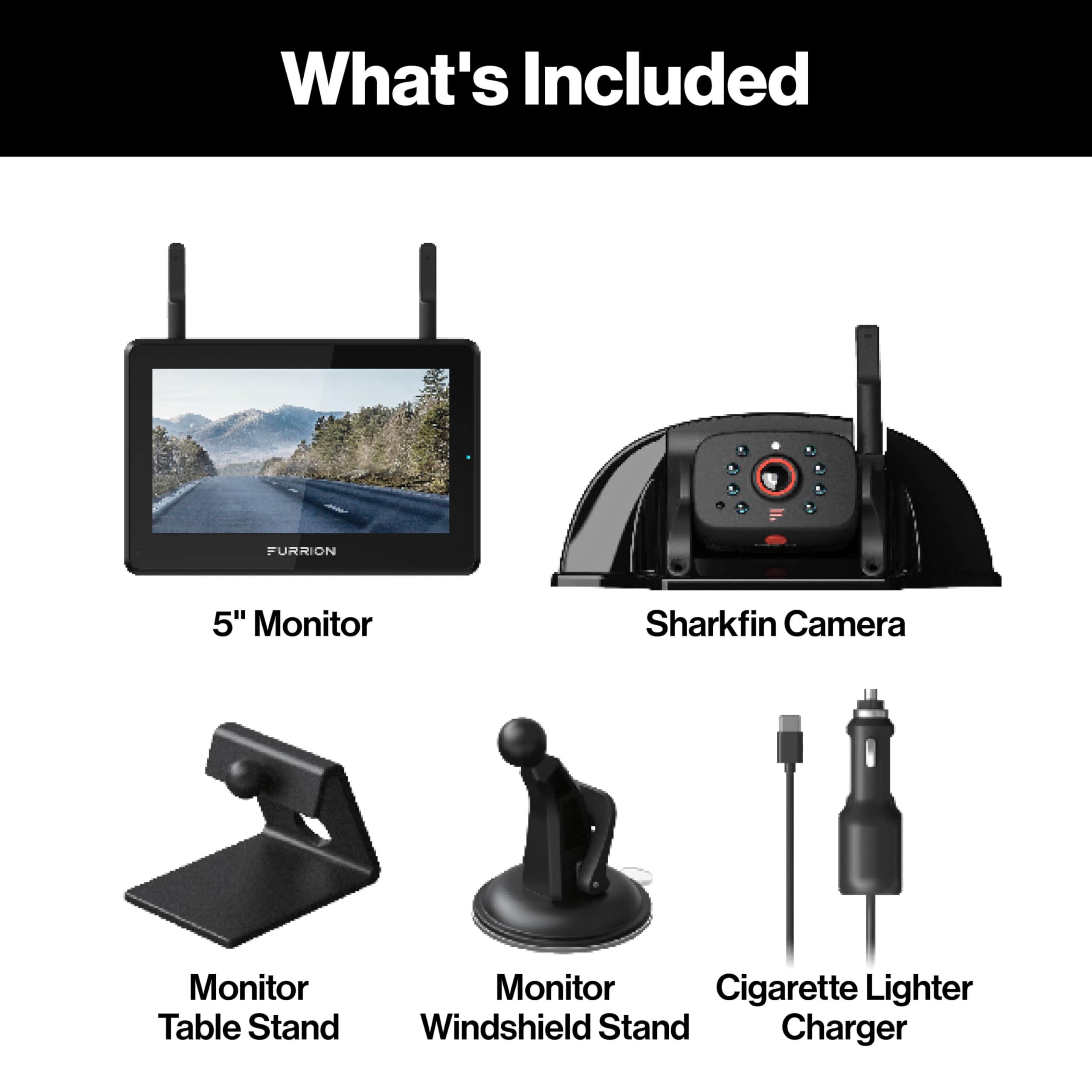 Furrion 2021124370 Vision S+ RV Backup Camera System - 5" Monitor, Rear Sharkfin Camera #FOS5HTASF