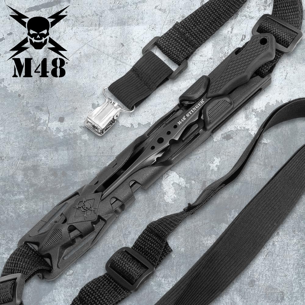 M48 Stinger Urban Spike Knife | Fixed Blade with 3.75 Double-Edged Cast Stainless Steel | 8 Overall, Rubberized Grip | Shoulder Harness Sheath | Compact Outdoor Gear for Camping, Boating and More