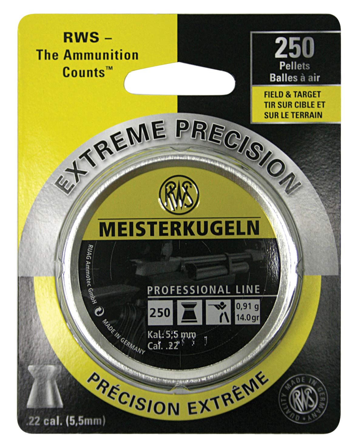 RWS Meisterkugeln Pro Line Air Rifle Pellet Gun Pellets, .22 Cal, 250 Ct