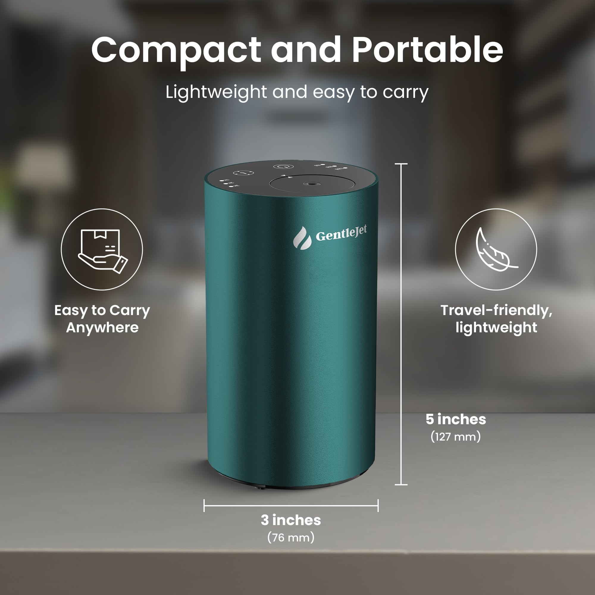 GentleJet LiteMist Waterless Nebulizing Essential Oil Diffuser – Cold Air Aromatherapy, USB-C Cordless 2000mAh Battery, Aluminum Portable for Home Office Car, 20ml