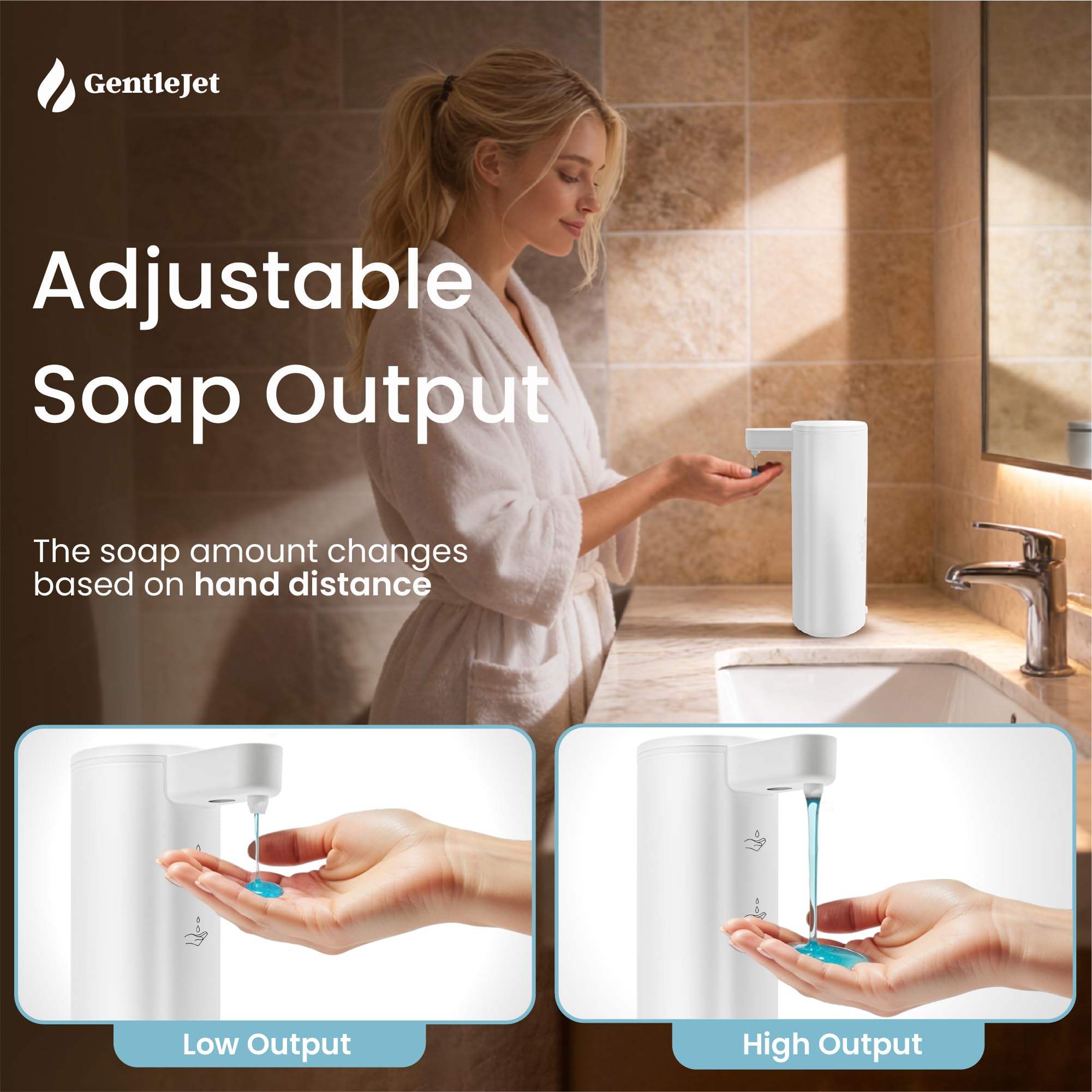 GentleJet OpalDrop Automatic Liquid Soap Dispenser – Touchless Sensor, USB-C Rechargeable, 304 Stainless Steel, IPX5 Water-Resistant for Kitchen Sink Bathroom, 9.13 oz / 270 ml
