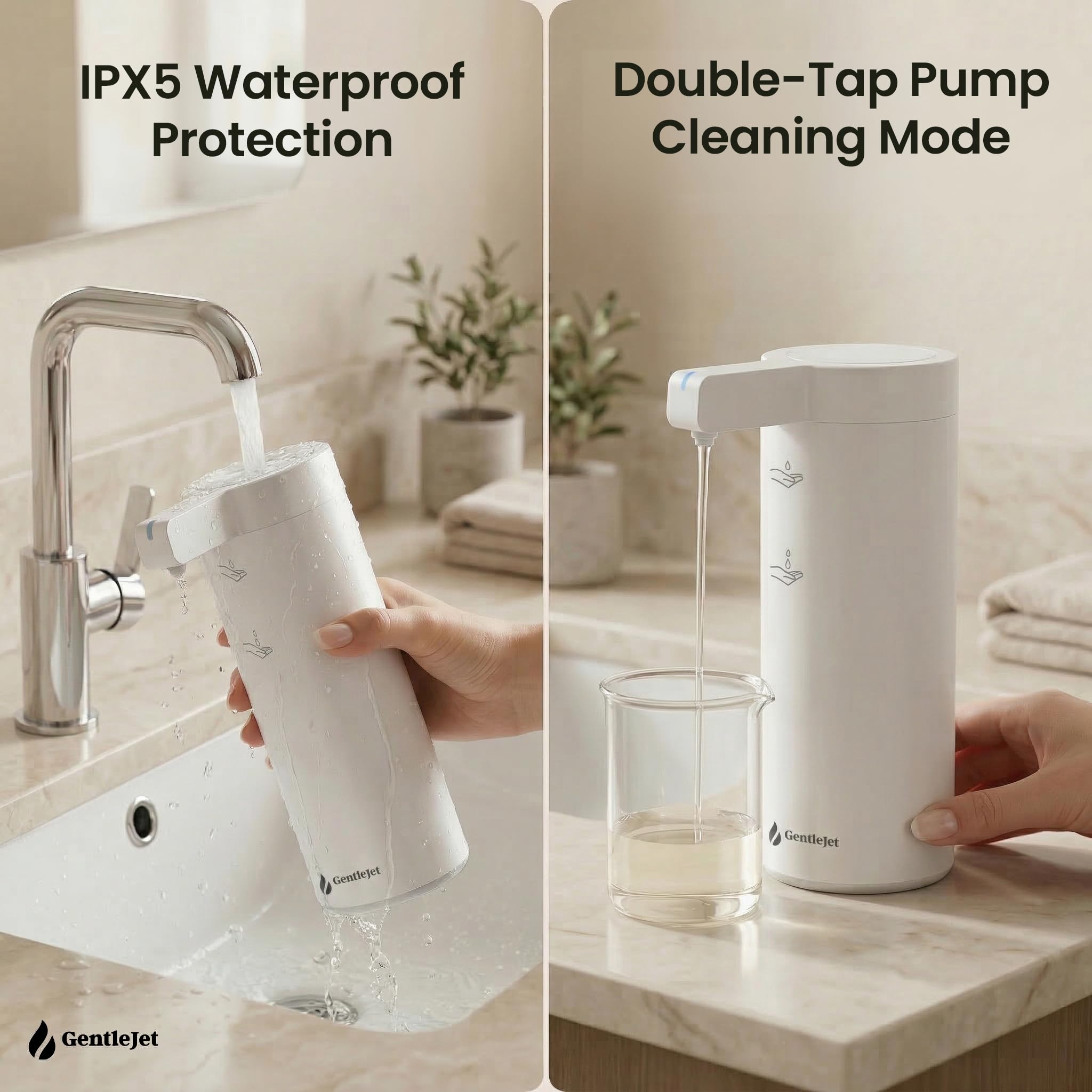 GentleJet SmoothDrop Automatic Liquid Soap Dispenser – Touchless Sensor, USB-C Rechargeable, 304 Stainless Steel, IPX5 Waterproof for Bathroom Kitchen Sink, 9 oz / 270 ml