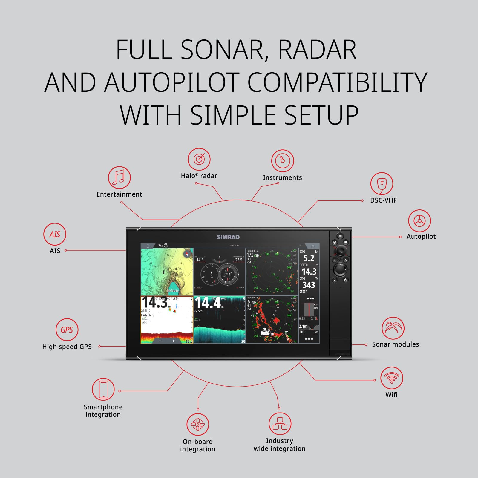 Simrad NSS12 Evo3S Chartplotter and Fishfinder with Preloaded C-MAP US Enhanced Charts, 12 Inch Display, Black, 000-15403-002