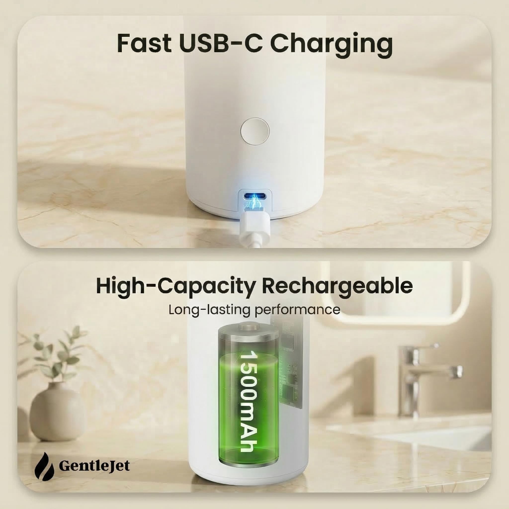 GentleJet SmoothDrop Automatic Liquid Soap Dispenser – Touchless Sensor, USB-C Rechargeable, 304 Stainless Steel, IPX5 Waterproof for Bathroom Kitchen Sink, 9 oz / 270 ml