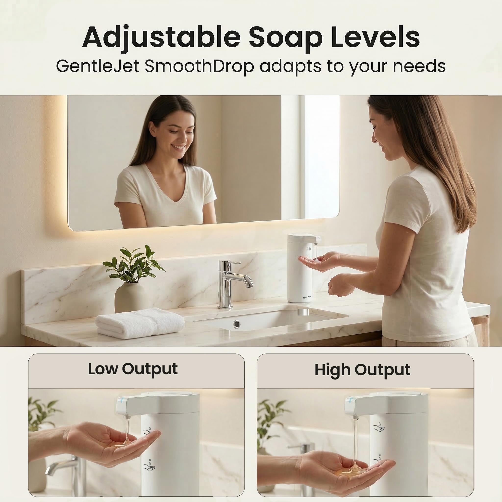GentleJet SmoothDrop Automatic Liquid Soap Dispenser – Touchless Sensor, USB-C Rechargeable, 304 Stainless Steel, IPX5 Waterproof for Bathroom Kitchen Sink, 9 oz / 270 ml