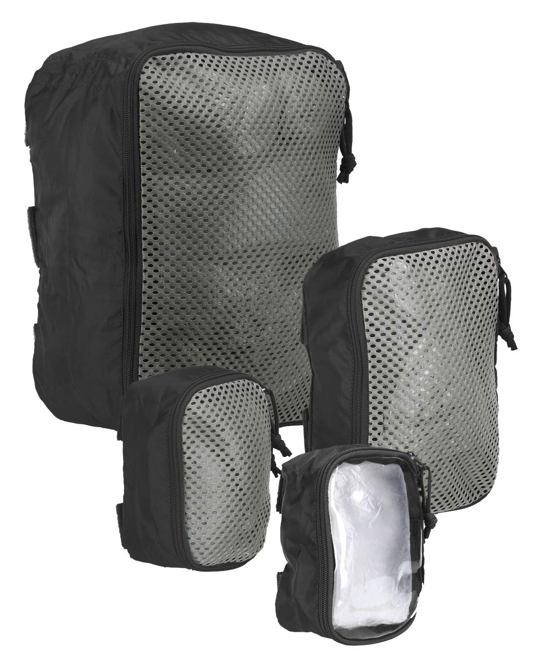 Tasmanian Tiger Modular Tactical Packing Cubes Set - Four Flexible Mesh Pouches with Modular Fastening, Black
