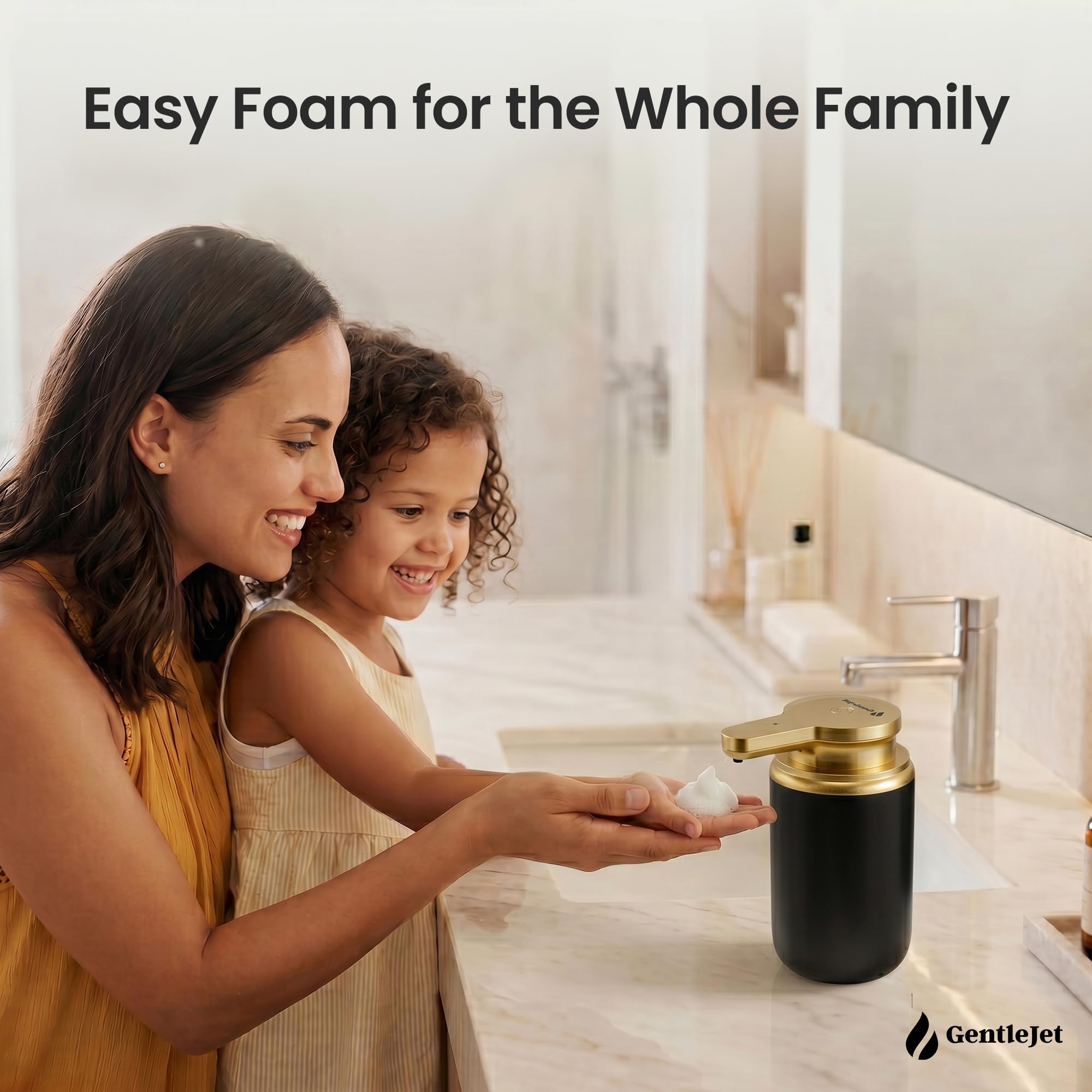 GentleJet SimpleFoam Automatic Foaming Soap Dispenser Touchless - Rechargeable Sensor Soap Dispenser for Bathroom & Kitchen Sink, Dual Foam Levels, Auto-Clean, IPX5 Waterproof