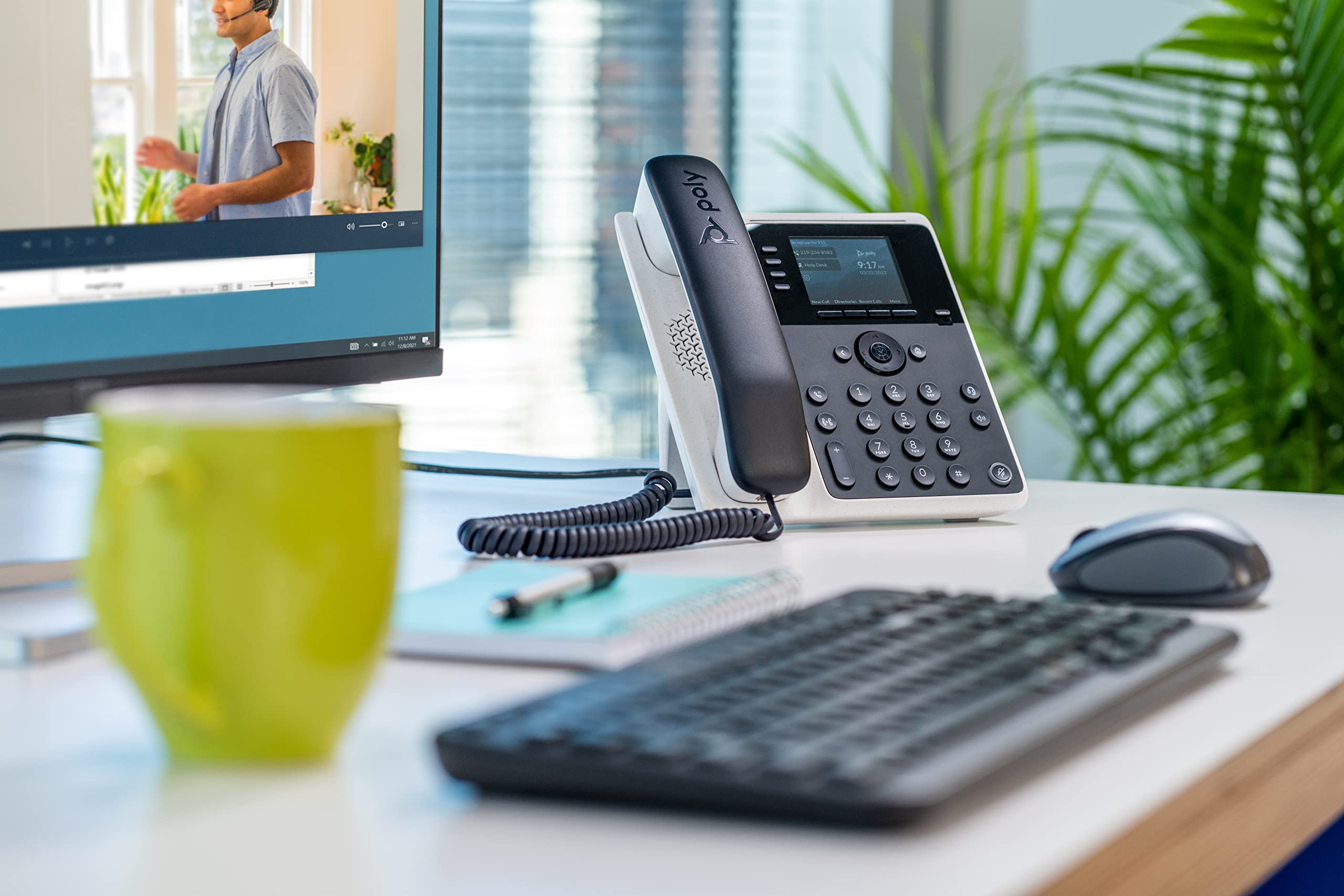 Plantronics Poly Edge E220 IP Desk Phone (Plantronics + Polycom) – Designed for use in Common Areas – 4-Line Keys Supporting up to 16 Lines - Integrated Bluetooth for Mobile Phone and Headset Pairing
