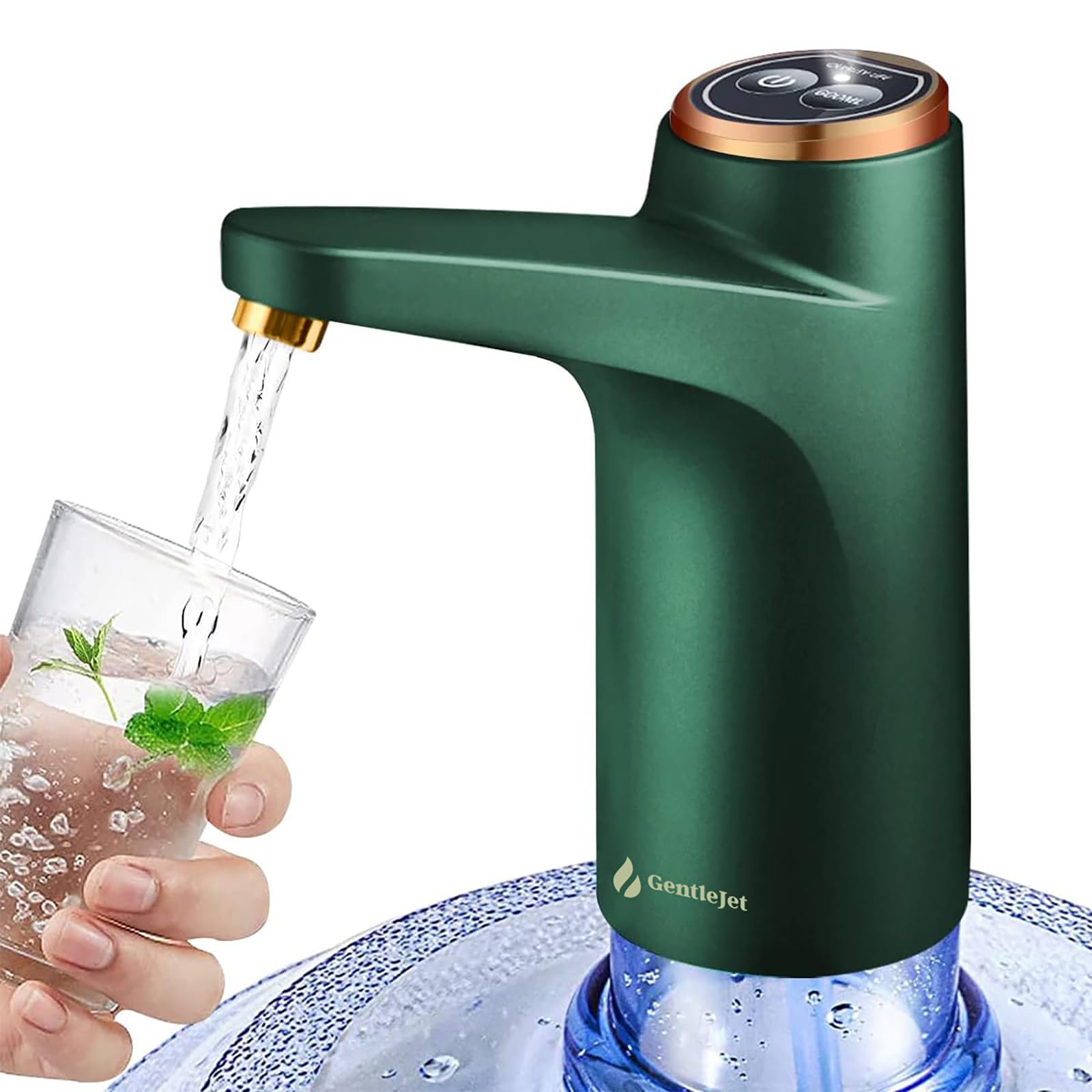 Electric Rechargeable Portable Drinking Water Dispenser for 5 Gallon Bottle, 600ml Quantitative Water Pump, USB Charging Water Bottle Pump for 2, 3, 4, 5 Gallon Water Jug (Green)