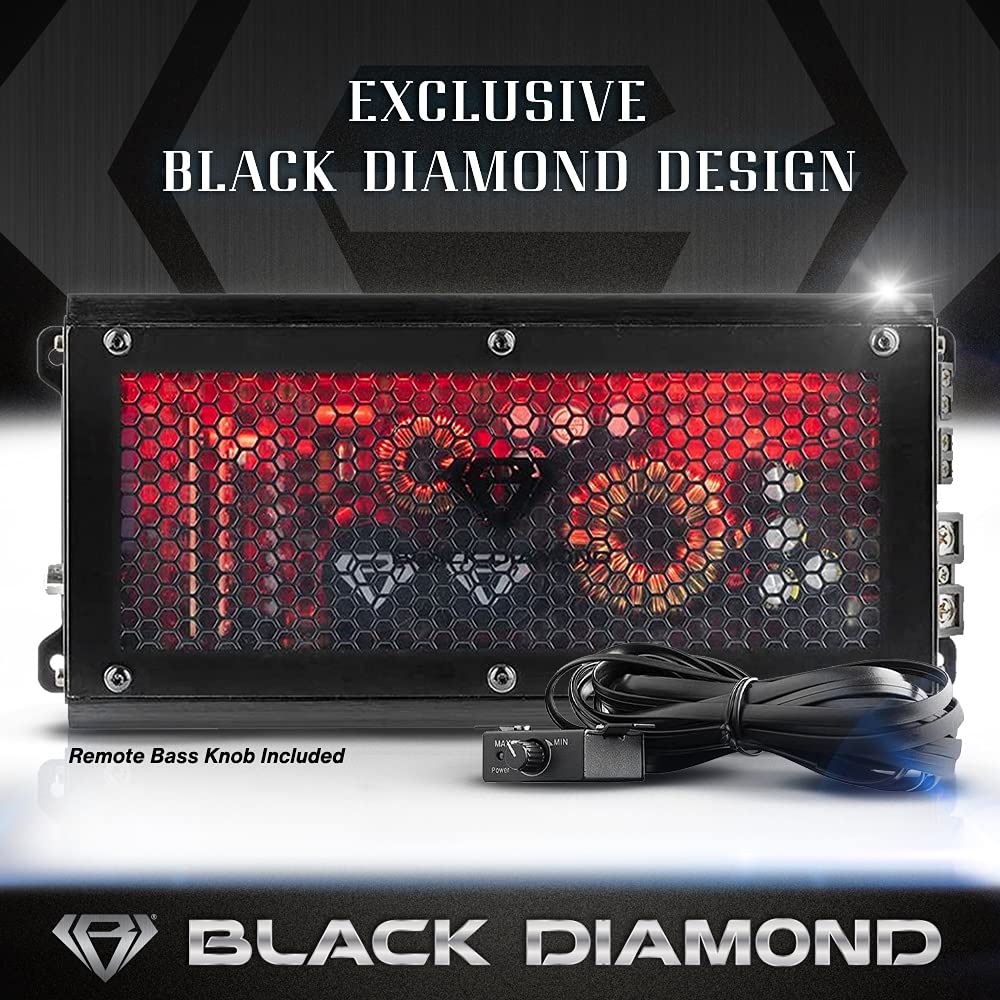 Black Diamond Dia-K1 1-Channel Monoblock Car Amplifier – Class D, 1800W Max, 250W RMS @ 4Ω, Remote Bass Knob, Overload & Thermal Protection