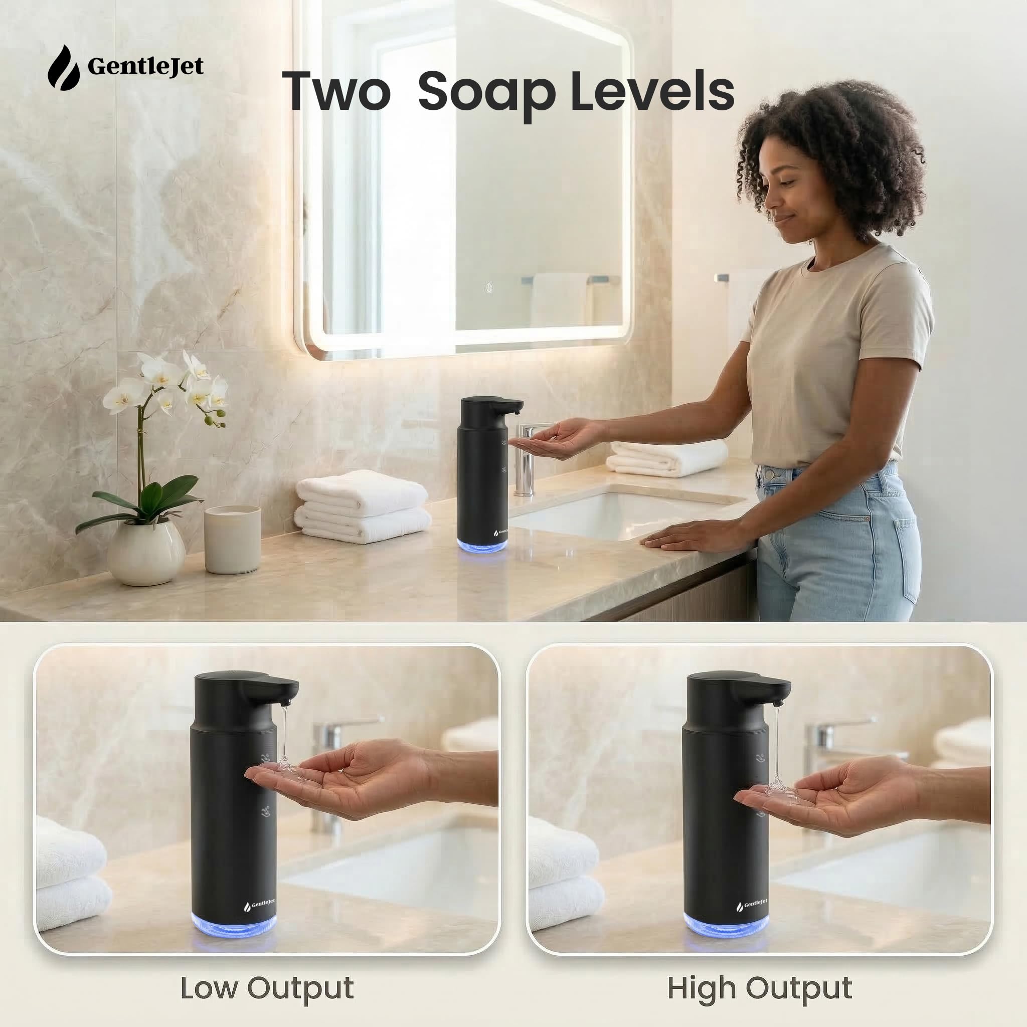 GentleJet CrystalJet Automatic Liquid Soap Dispenser – Touchless Sensor, USB-C Rechargeable, 304 Stainless Steel, IPX5 Waterproof for Bathroom Kitchen Sink, 10 fl oz / 300 ml