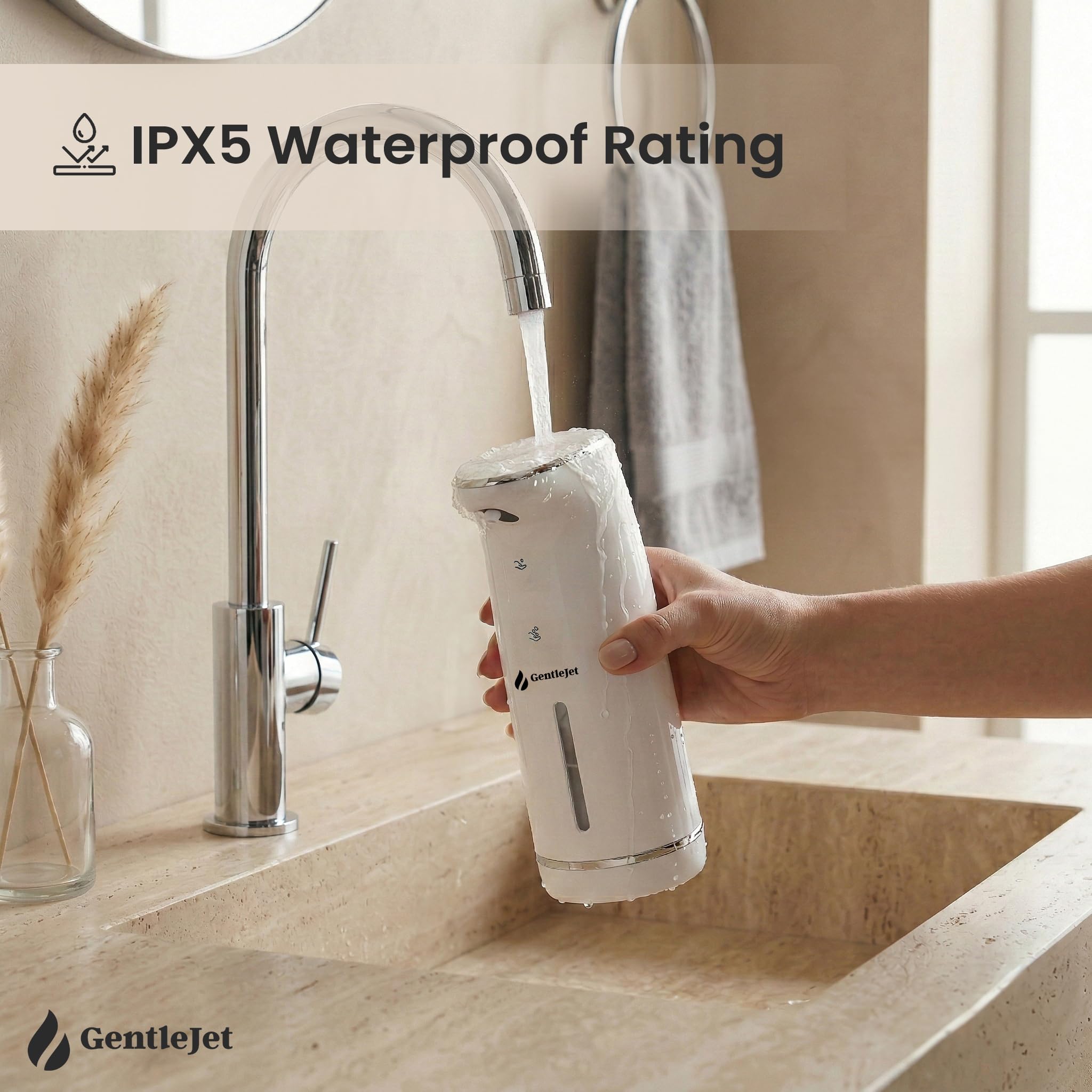 GentleJet Cloudfoam Automatic Foaming Soap Dispenser – Touchless Sensor, USB-C Rechargeable, IPX5 Waterproof, Adjustable Output for Bathroom Kitchen Sink, 10.8 oz / 320 ml
