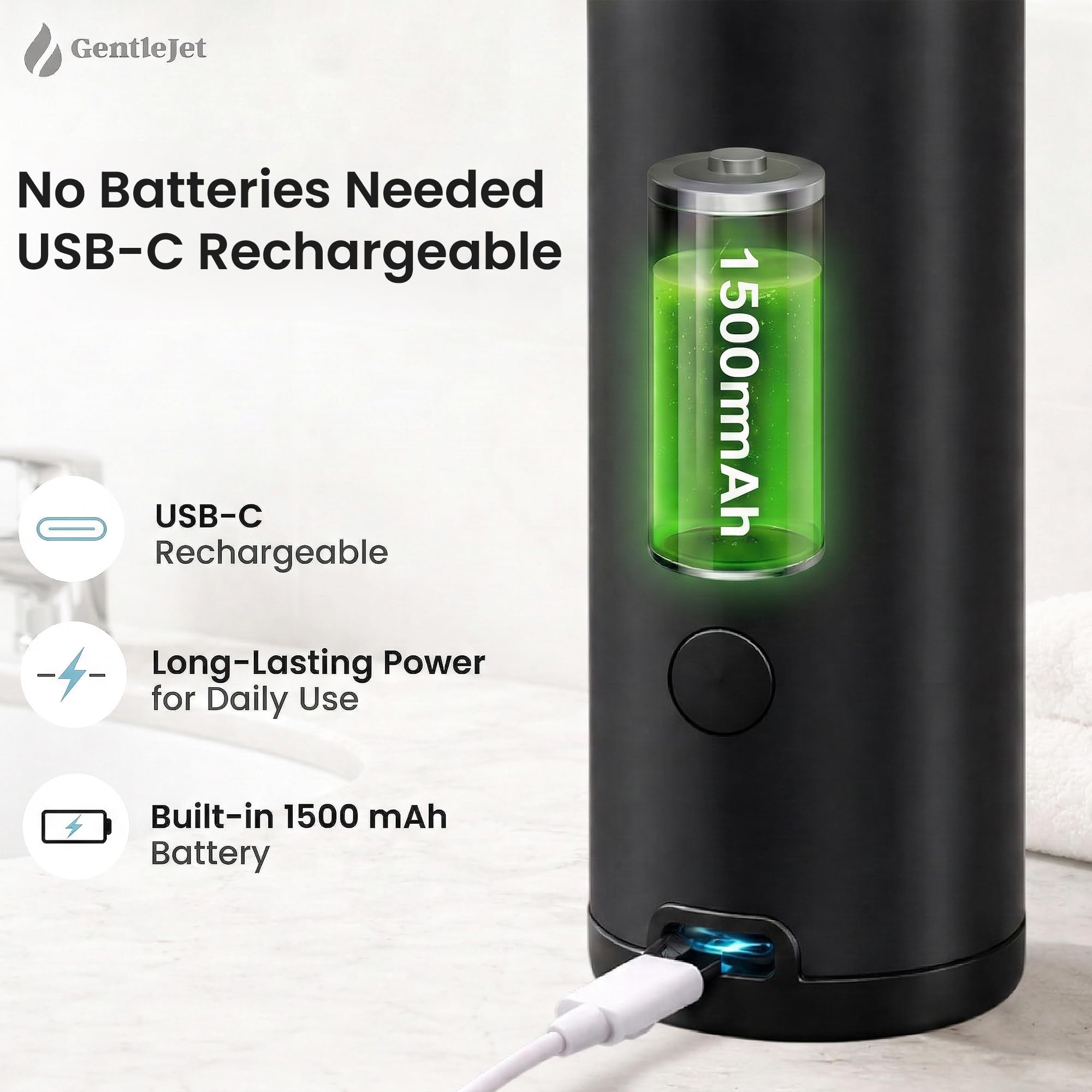 GentleJet OpalDrop Automatic Liquid Soap Dispenser – Touchless Sensor, USB-C Rechargeable, 304 Stainless Steel, IPX5 Water-Resistant for Kitchen Sink Bathroom, 9.13 oz / 270 ml