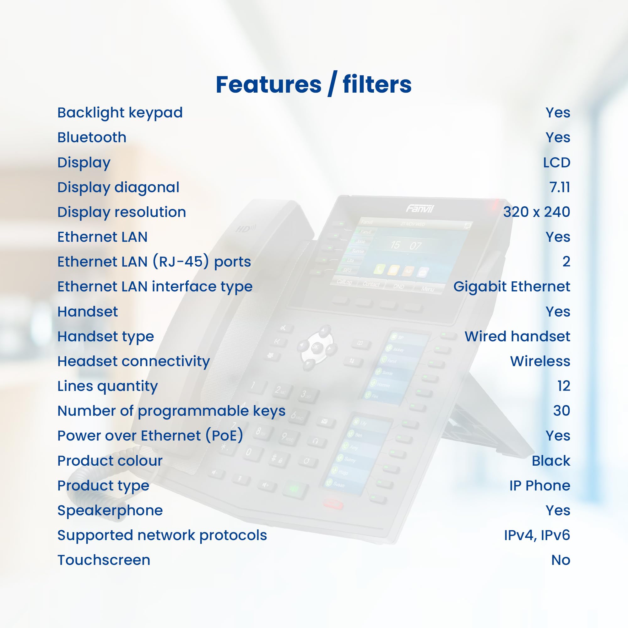 Fanvil X6U Color Display IPV4 & IPV6, POE & Gigabit Ethernet