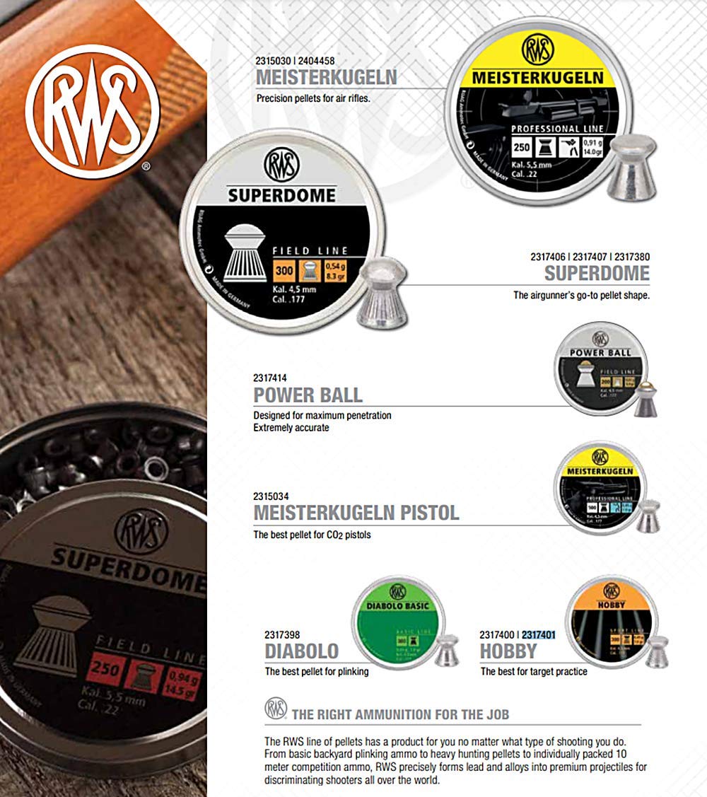 Umarex RWS Meisterkugeln Professional Line Precision Air Rifle Pellet Gun Pellets, .22 Caliber, 14 Grains, 250 Count