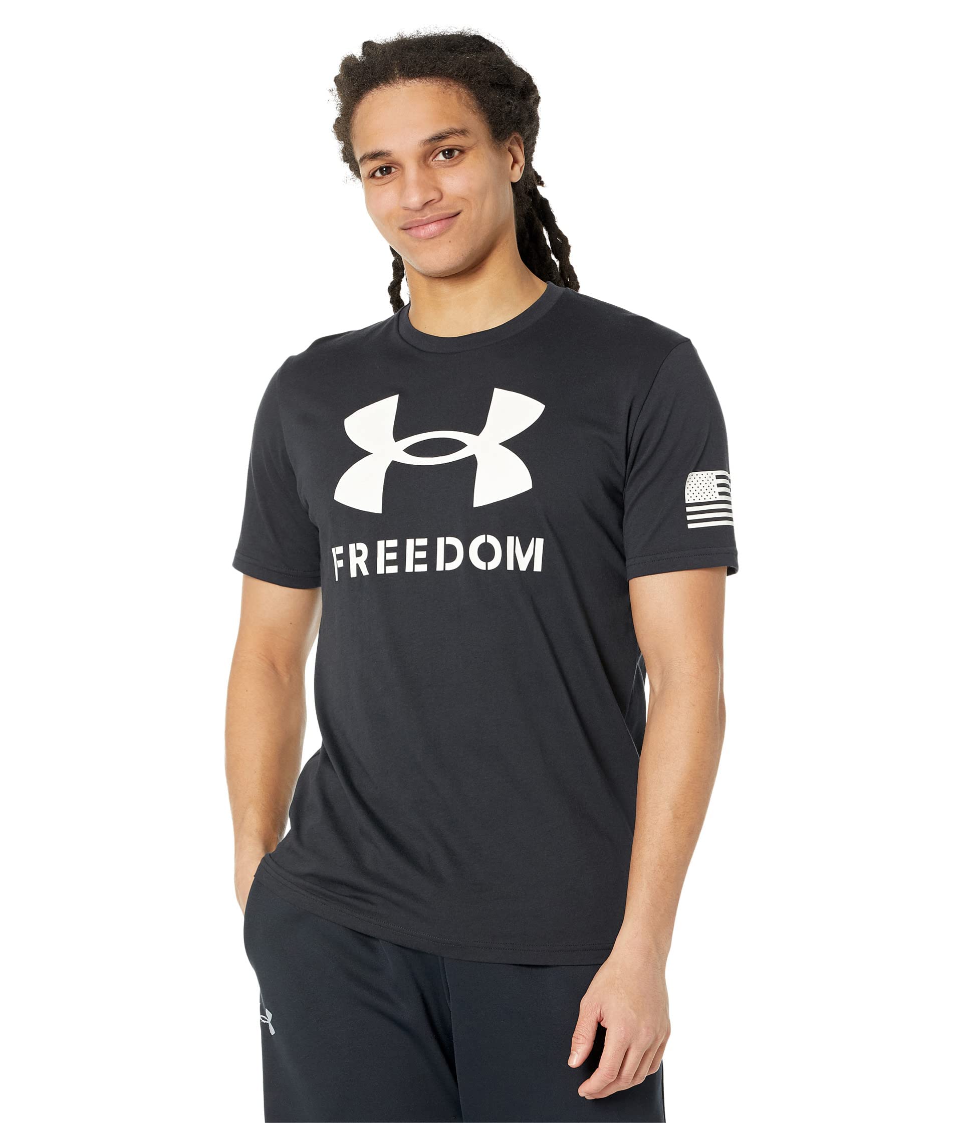 Under Armour Men's New Freedom Logo T-ShirtDISC, Black (001)/White, Medium
