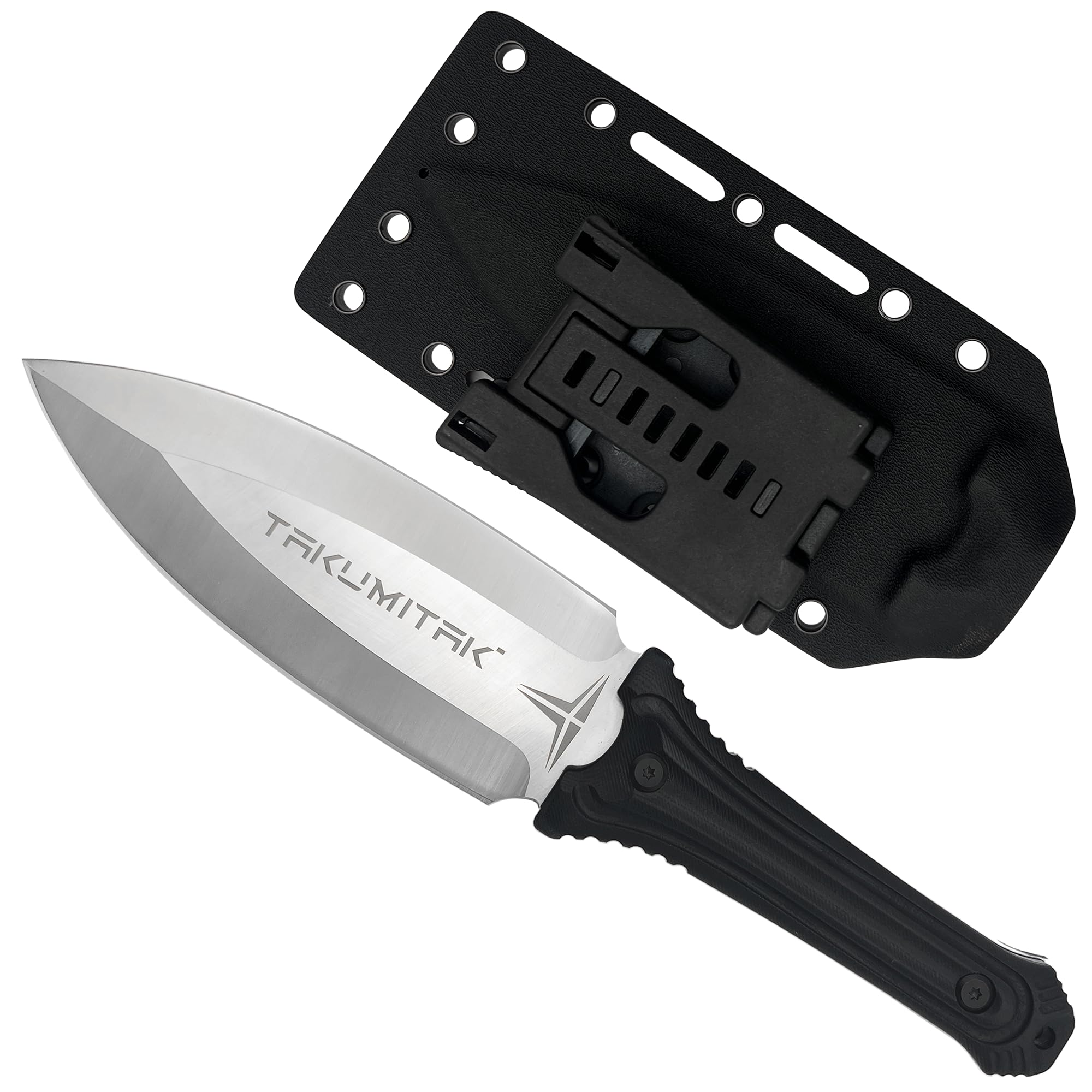 Tactical Fixed Blade Knife D2 Spear Point Blade G10 Handle Kydex Sheath Molle Clip Hunting Camping EDC TKF203SL Silver 82774