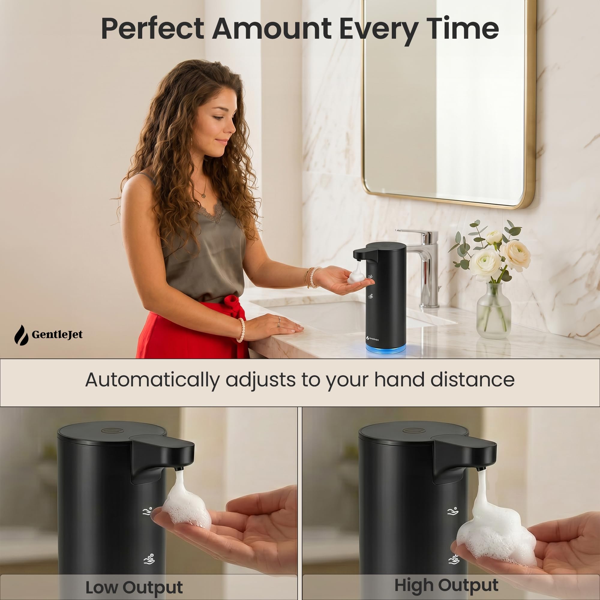 GentleJet EasyFoam Automatic Foaming Soap Dispenser – Touchless Sensor, USB-C Rechargeable, 304 Stainless Steel, IPX5 Waterproof for Bathroom Kitchen Sink, 9.5 oz / 280 ml