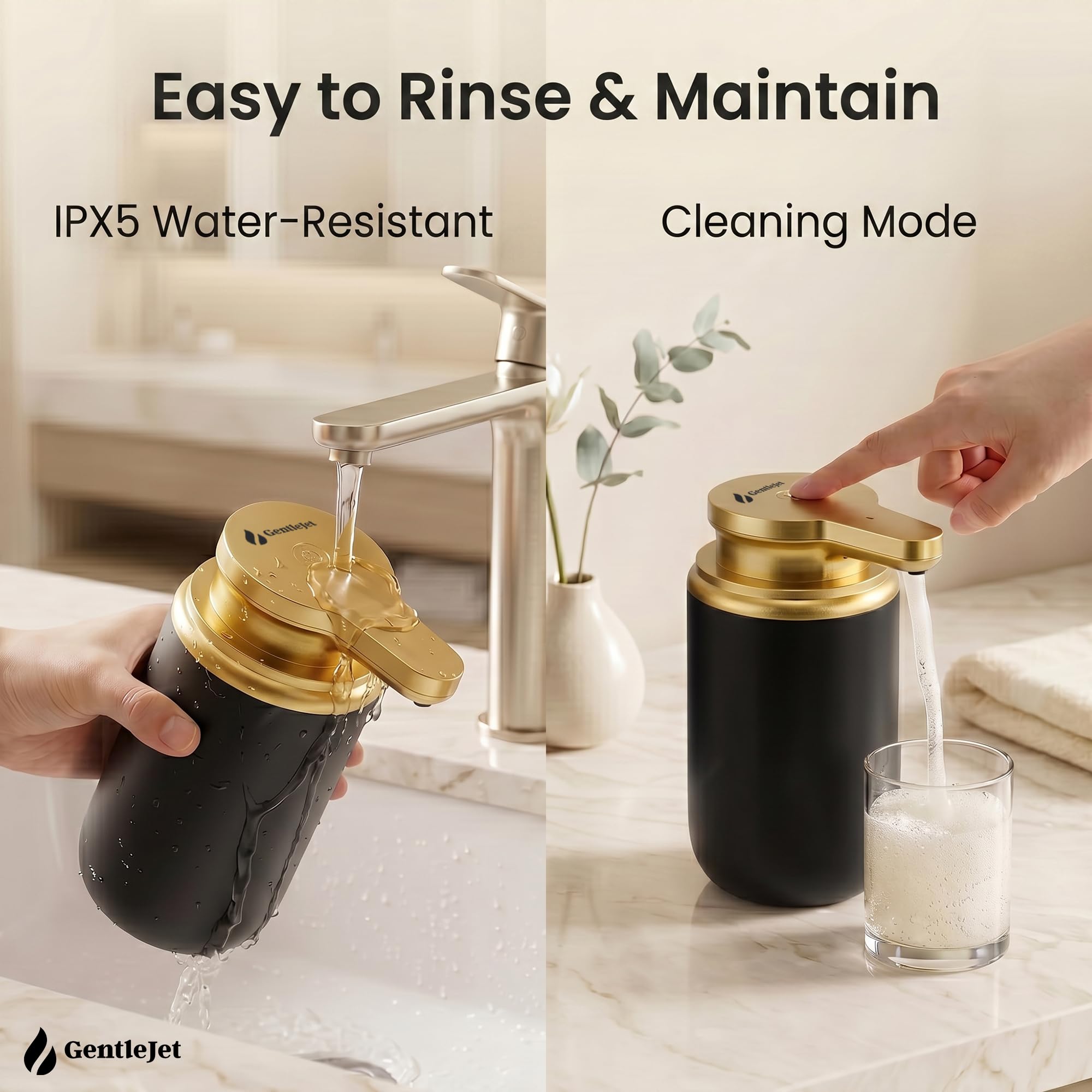 GentleJet SimpleFoam Automatic Foaming Soap Dispenser Touchless - Rechargeable Sensor Soap Dispenser for Bathroom & Kitchen Sink, Dual Foam Levels, Auto-Clean, IPX5 Waterproof