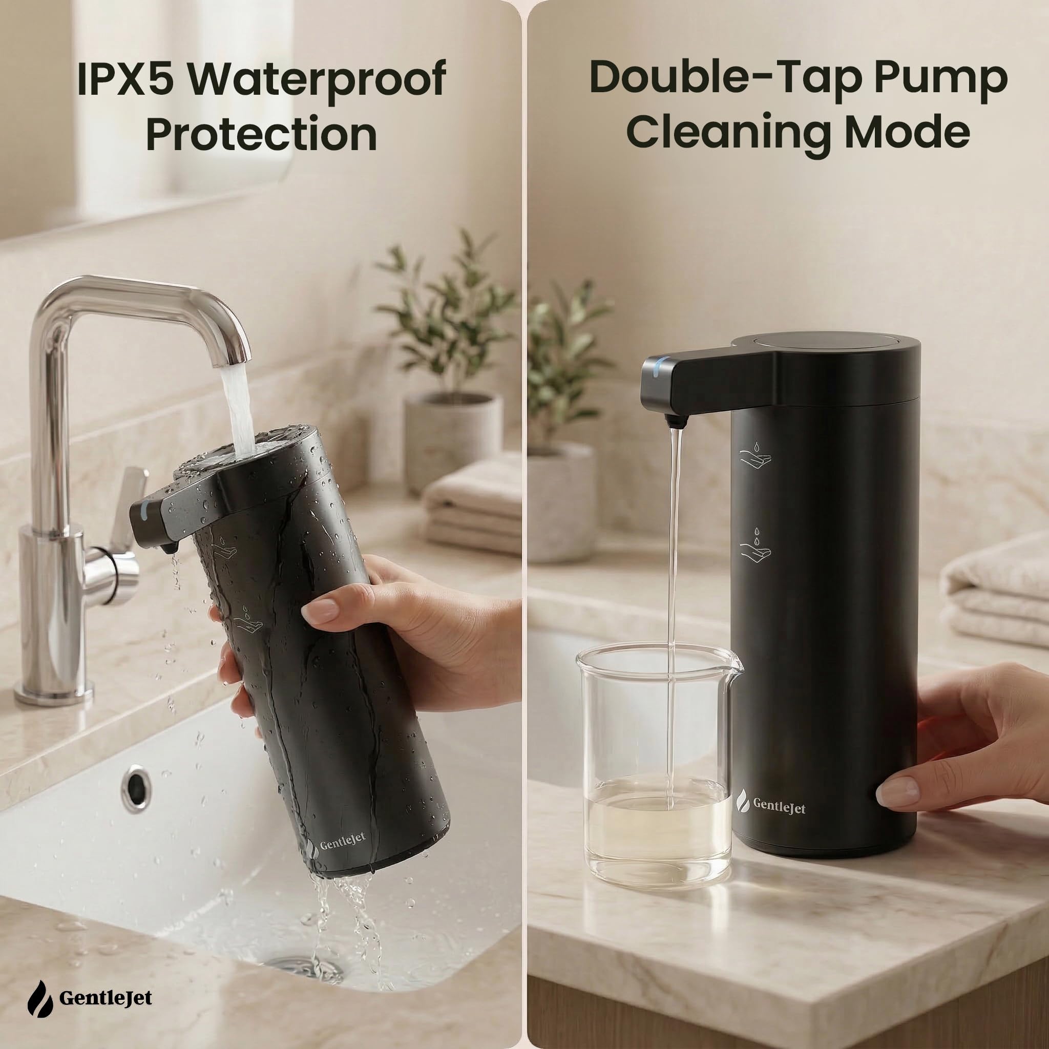 GentleJet SmoothDrop Automatic Liquid Soap Dispenser – Touchless Sensor, USB-C Rechargeable, 304 Stainless Steel, IPX5 Waterproof for Bathroom Kitchen Sink, 9 oz / 270 ml
