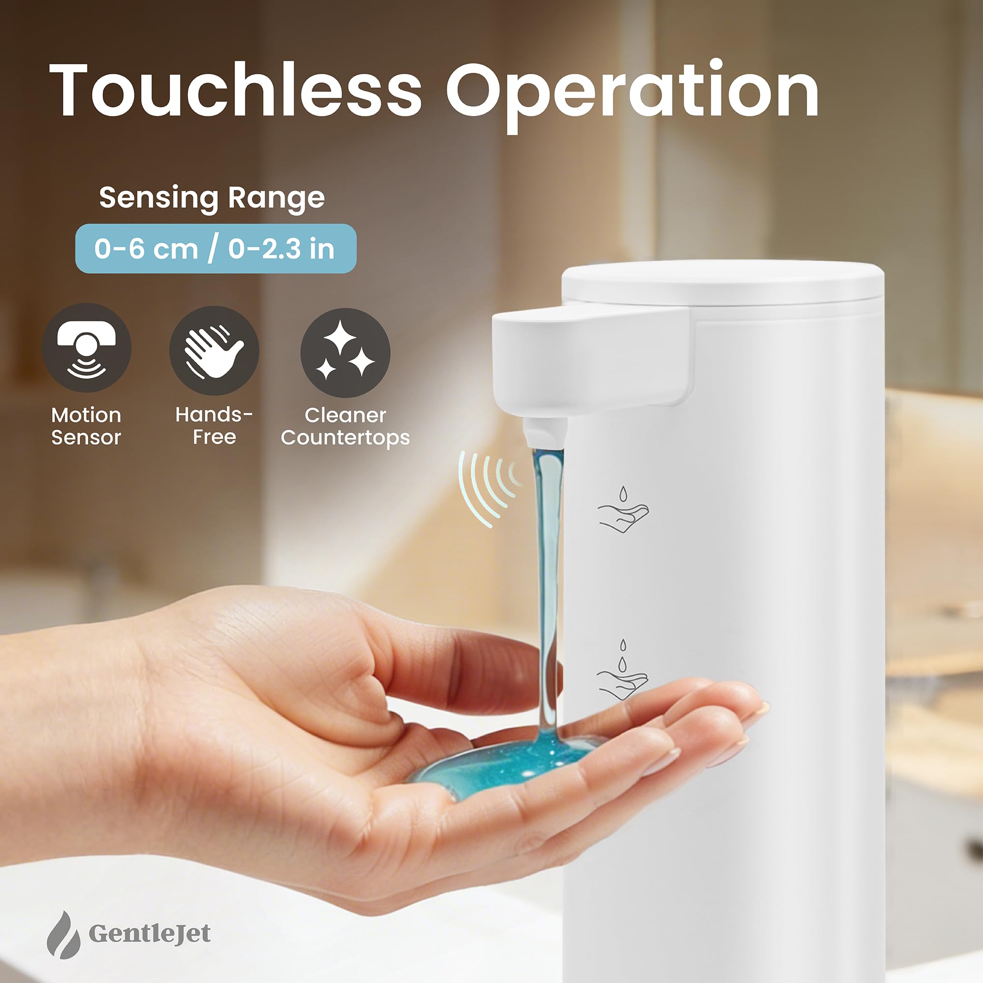 GentleJet OpalDrop Automatic Liquid Soap Dispenser – Touchless Sensor, USB-C Rechargeable, 304 Stainless Steel, IPX5 Water-Resistant for Kitchen Sink Bathroom, 9.13 oz / 270 ml