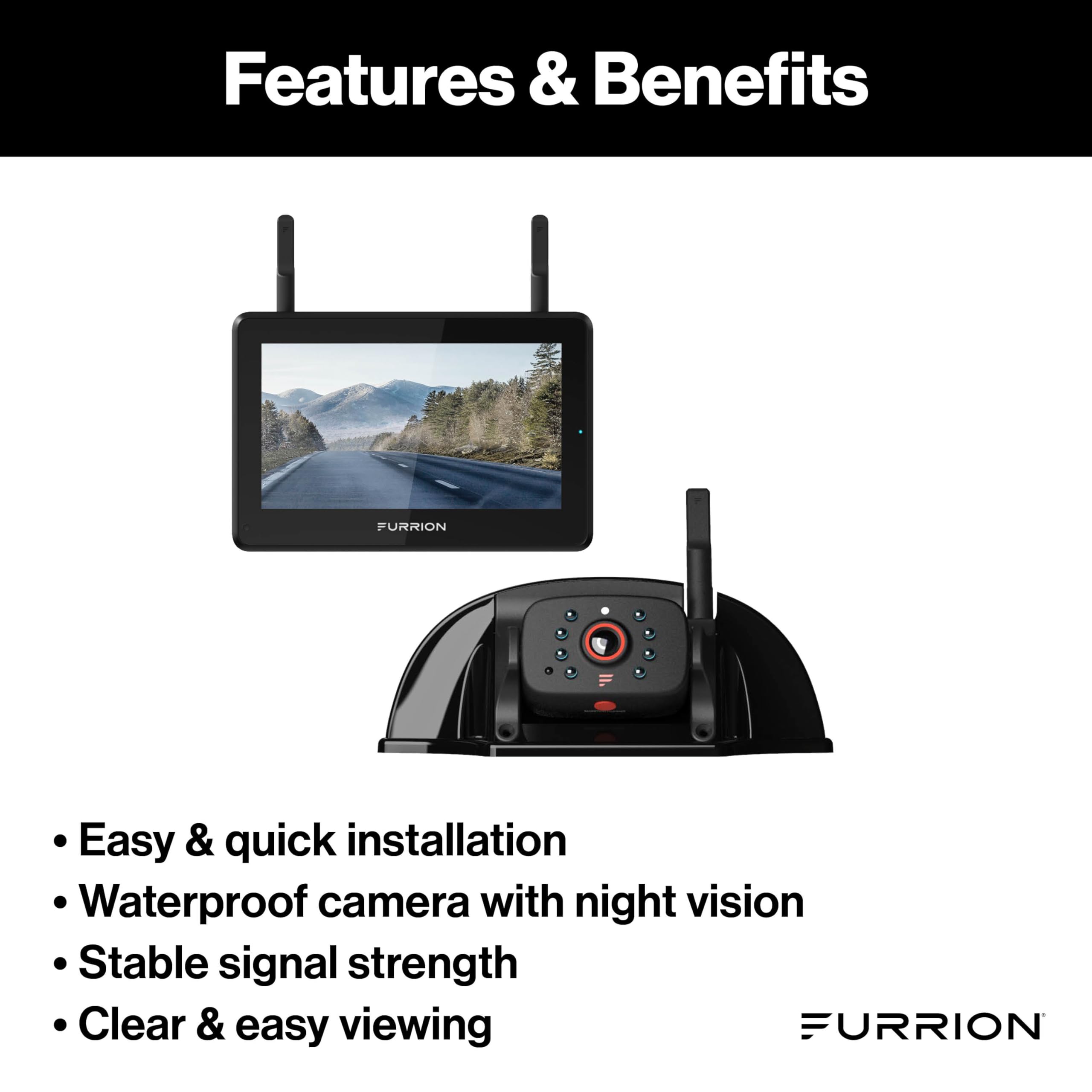 Furrion 2021124370 Vision S+ RV Backup Camera System - 5" Monitor, Rear Sharkfin Camera #FOS5HTASF