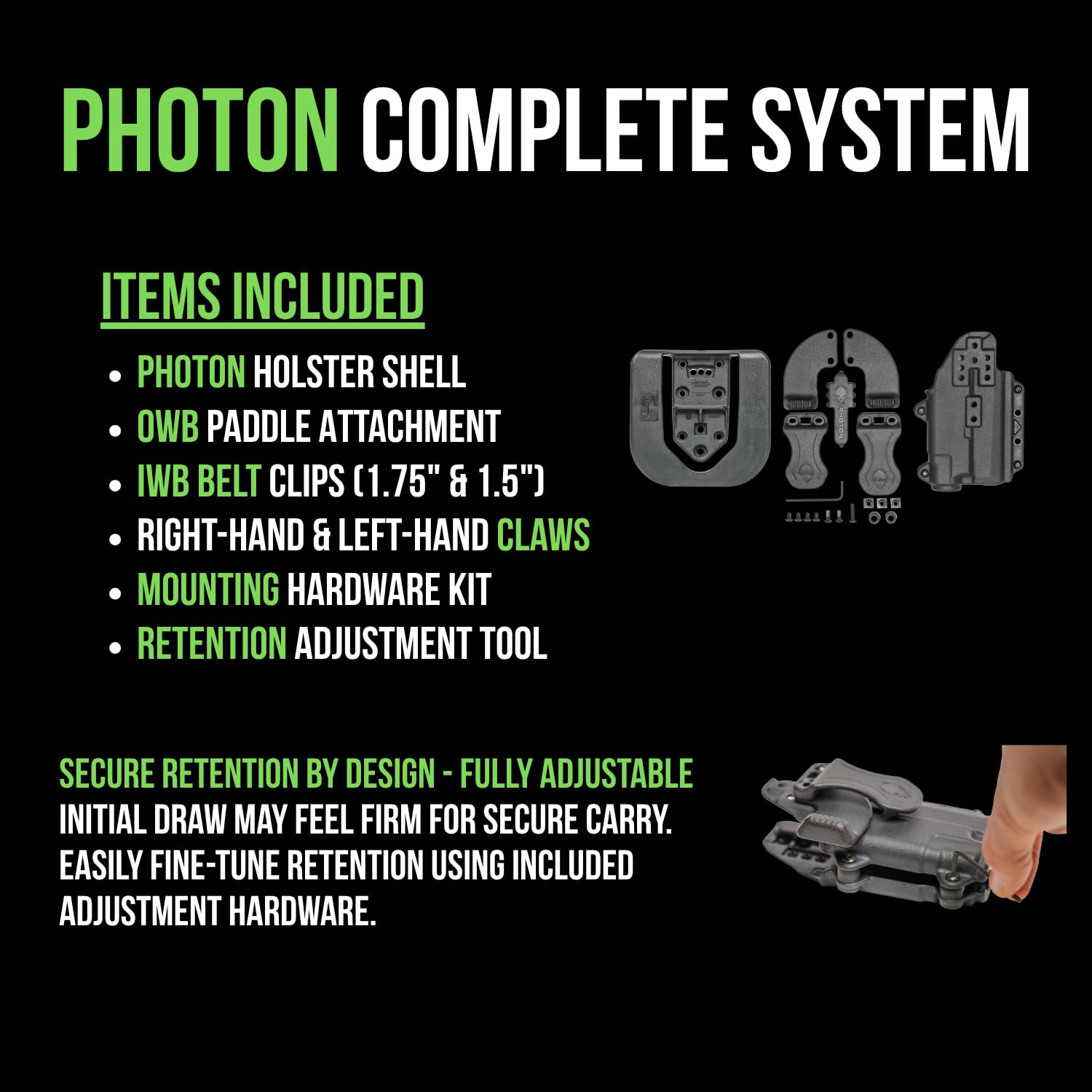 Alien Gear Photon Holster  Fits Sig P365 XL & P365 XL Spectre Comp  IWB & OWB  Ambidextrous  Optic Compatible  Compact Light Required (TLR-7 Sub/TCM-365 Only)  Made in USA