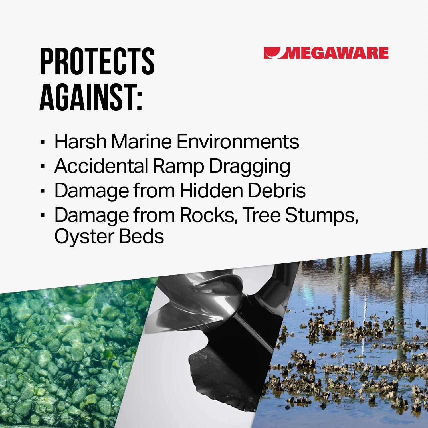 MEGAWARE KEELGUARD 655 SKEGPRO - Fits Some Mercruiser, Mercury, Suzuki, and Yamaha Boat Motors (See Listing) Stainless Steel Skeg Protector Guard Against Damage from Ramp Dragging, Rocks, Debris